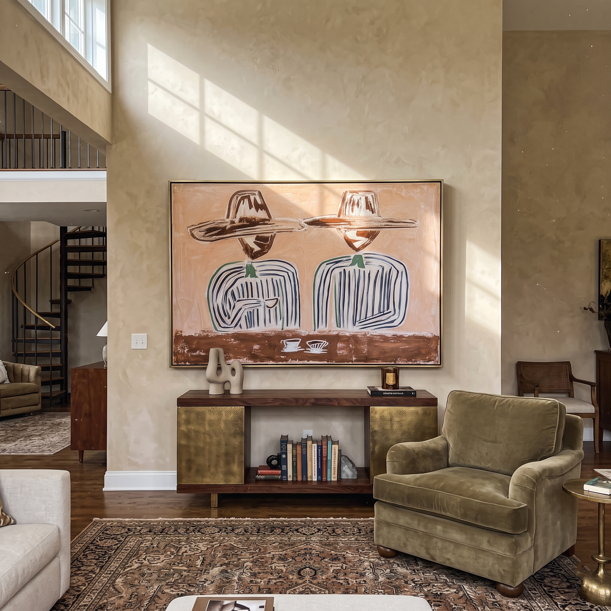 Morning Ritual – Two Figures from Behind with Coffee Painting | Vintage Americana Horizontal Art