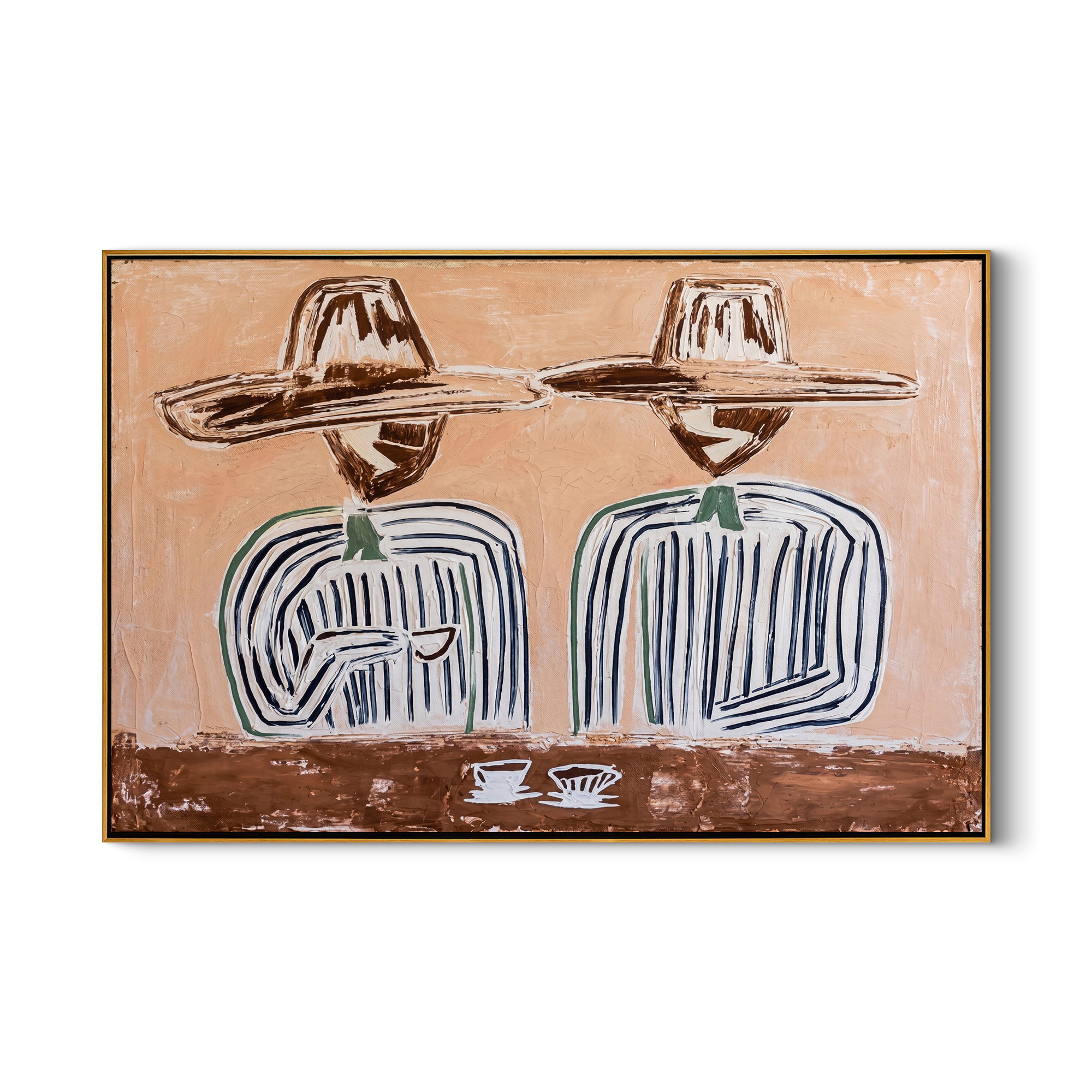 Morning Ritual – Two Figures from Behind with Coffee Painting | Vintage Americana Horizontal Art