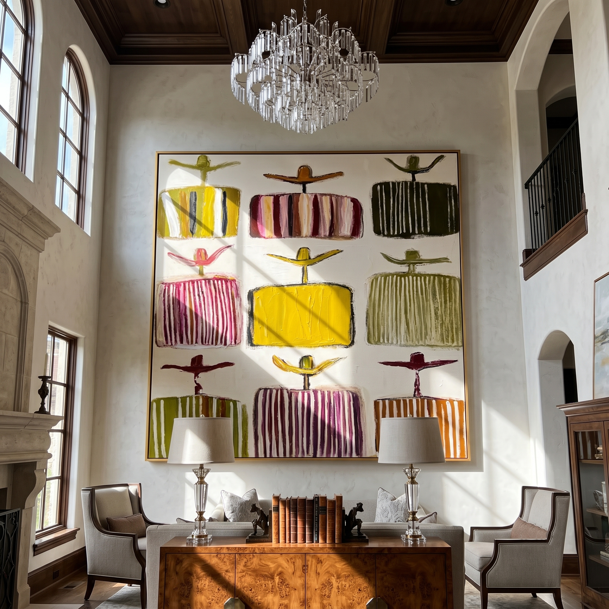 Poncho Gallery – Nine Abstract Hat & Poncho Figures Grid Painting | Vintage Americana Square Art