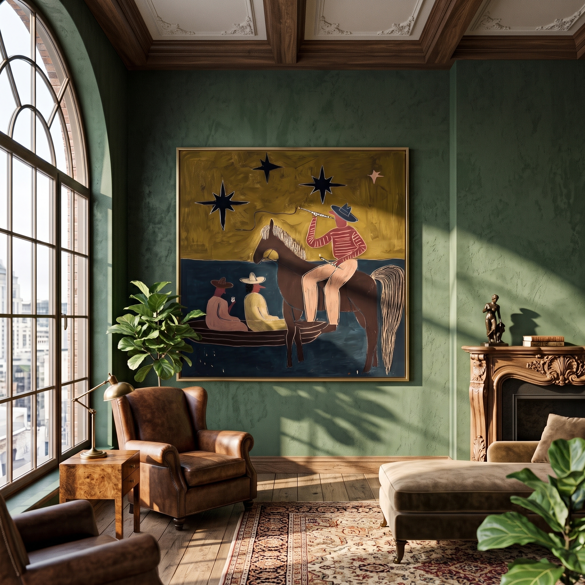 Prairie Sun – Americana Woman in Summer Dress Painting | Boho Chic Square Living Room Art