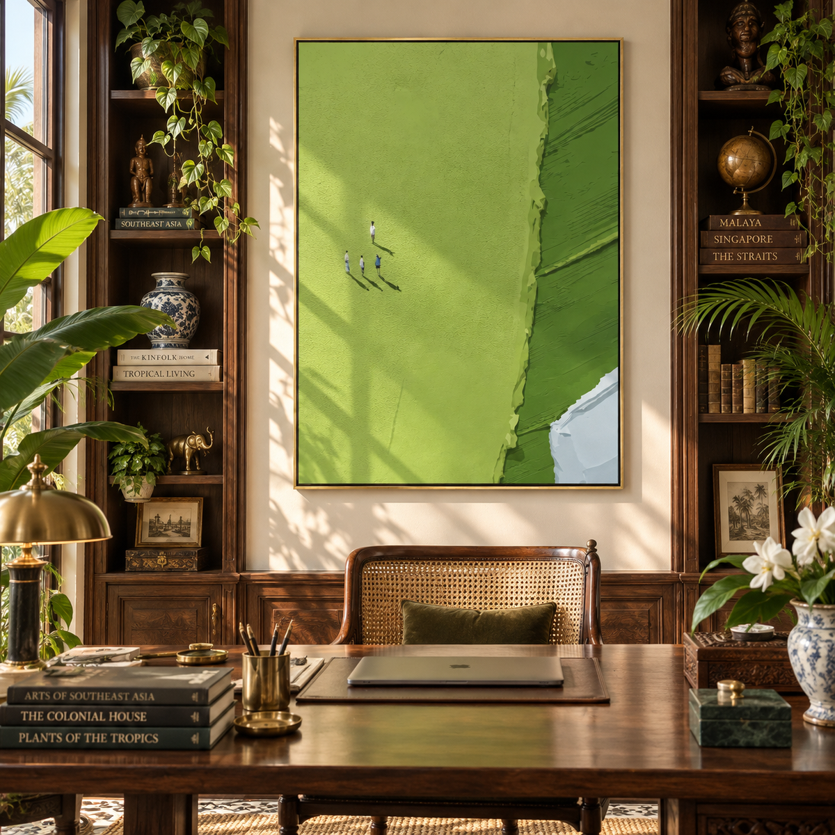 Edge of the Fairway - minimal golfers painting shown in modern room setting 4
