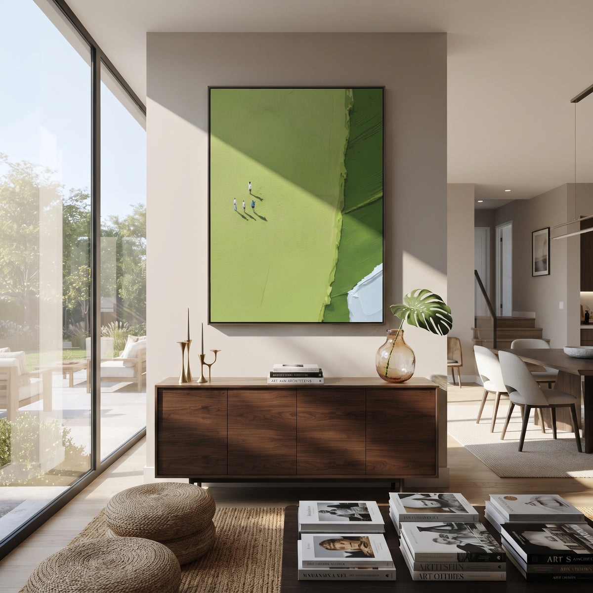 Edge of the Fairway - minimal golfers painting shown in modern room setting 5