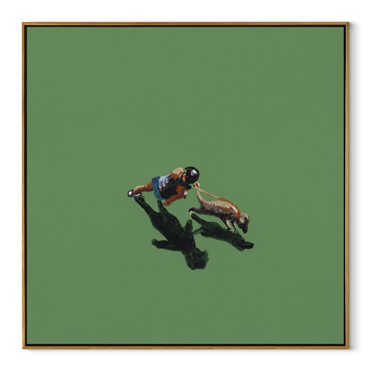 Green Field Practice - aerial golfer painting in a wood frame on white
