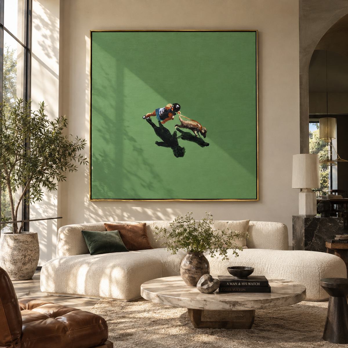 Green Field Practice - aerial golfer painting shown in modern room setting 5