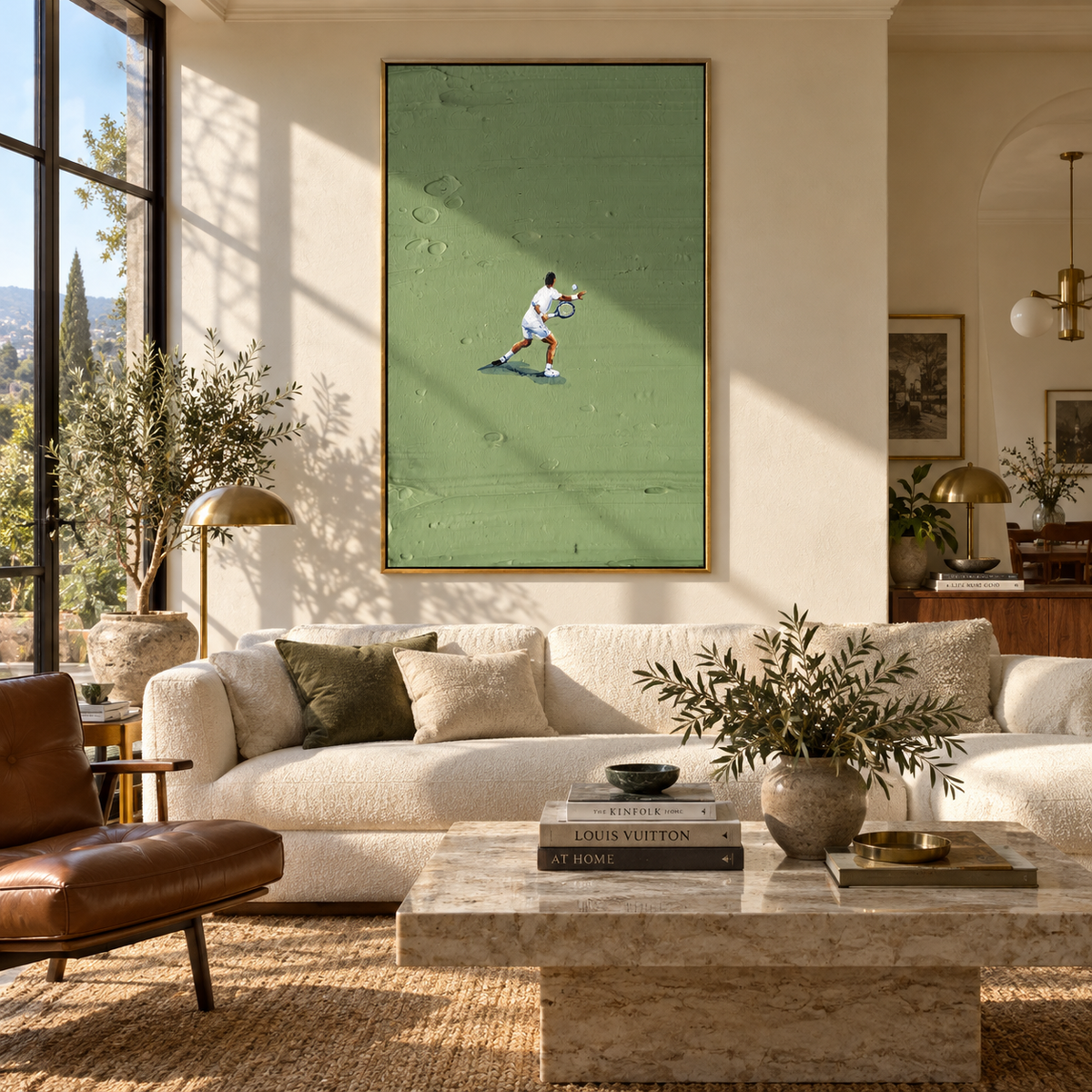 Open Court Reach - tennis player painting displayed in a styled interior