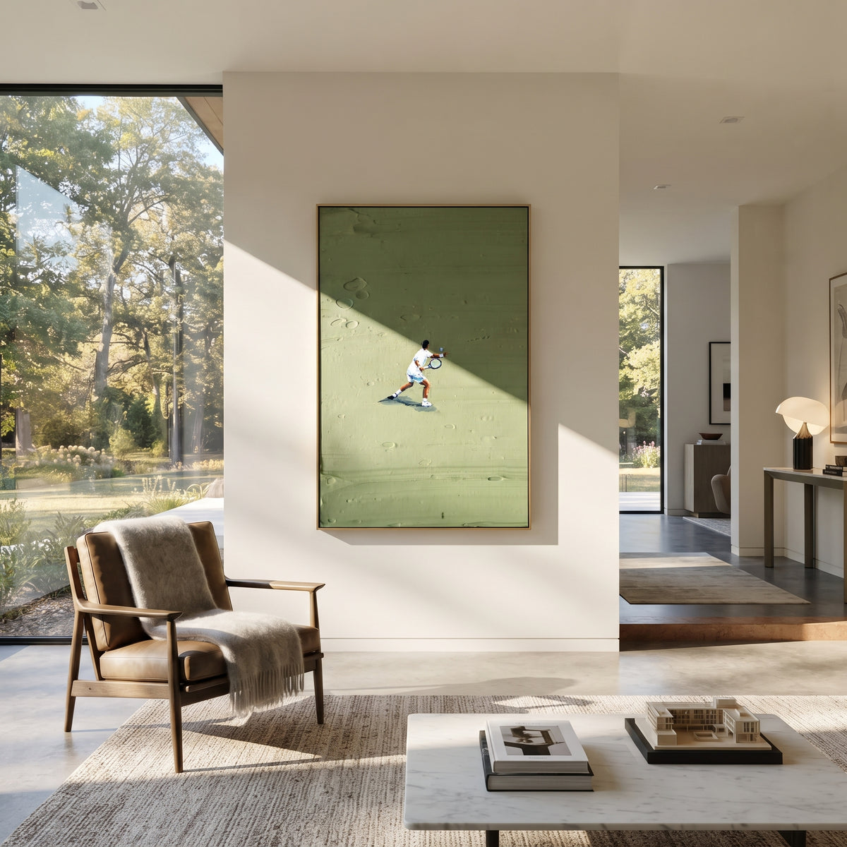 Open Court Reach - tennis player painting shown in modern room setting 4