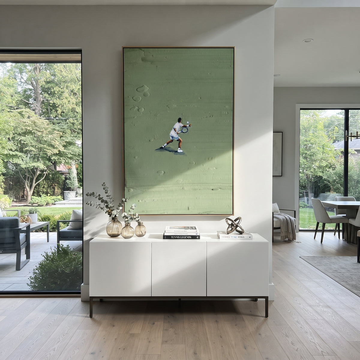 Open Court Reach - tennis player painting shown in modern room setting 5
