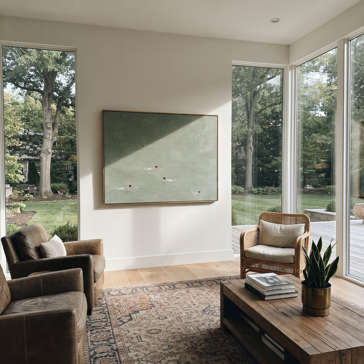 Still Water Crossing - swimmers painting shown in modern room setting 4