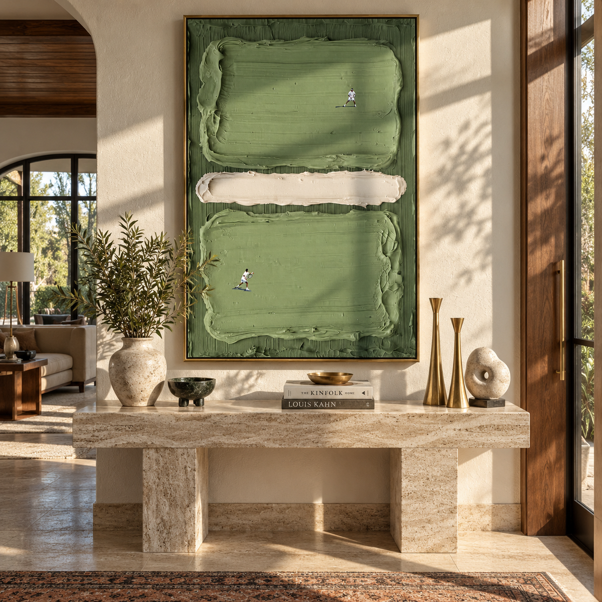 Twin Courts in Sage - tennis court painting shown in modern room setting 4