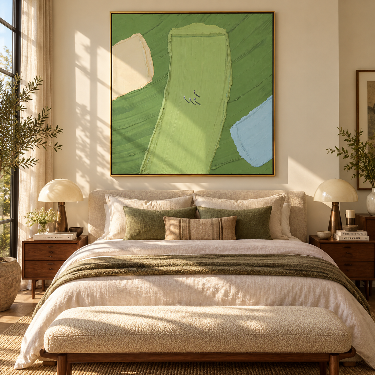 Fields from Above - abstract aerial landscape painting shown in modern room setting 2