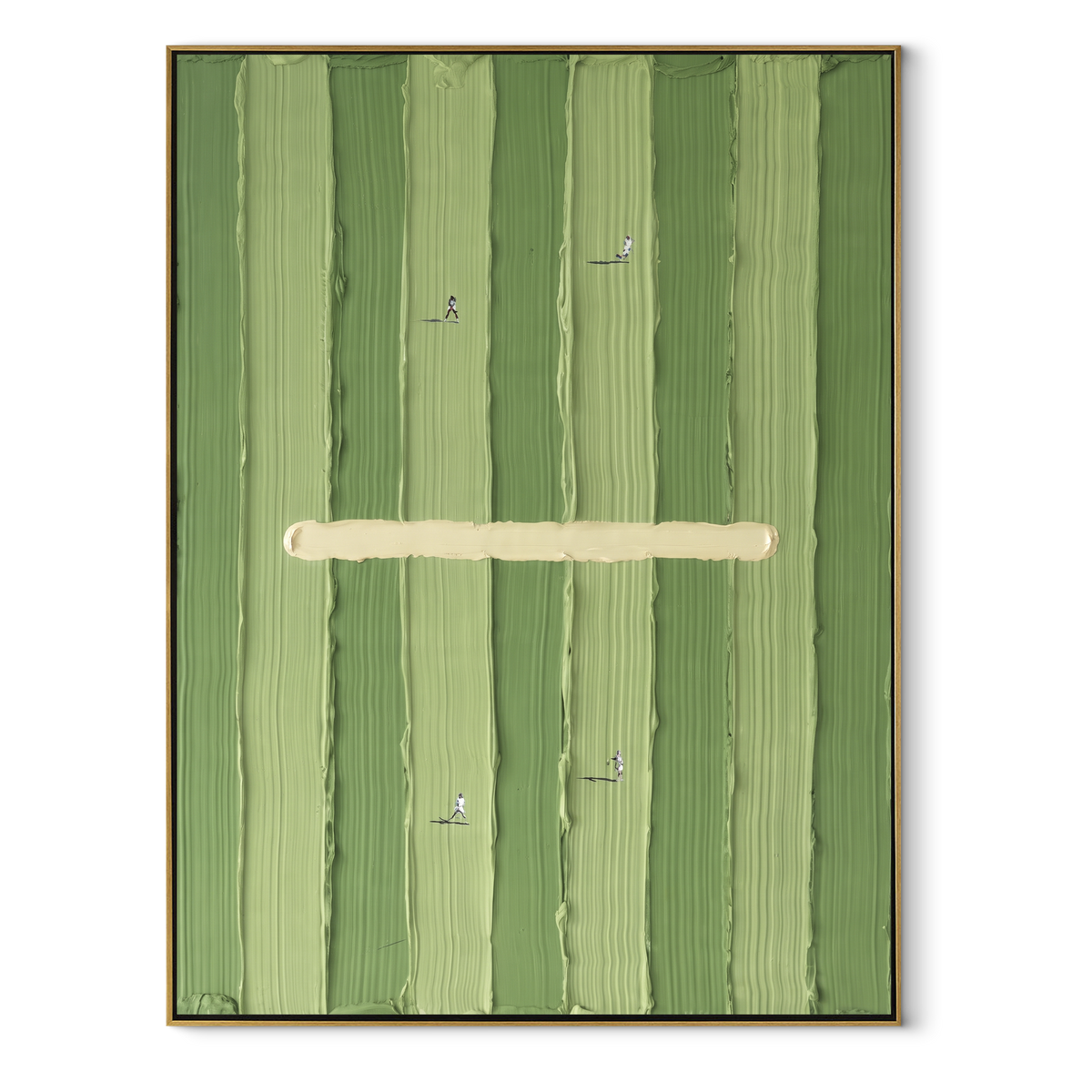 Lines Across the Lawn - minimal golf course painting in a wood frame on white