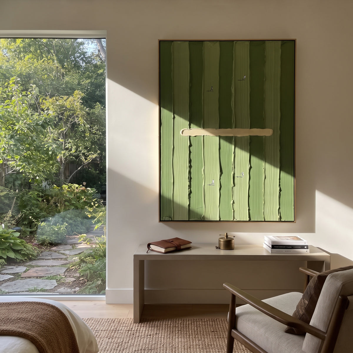 Lines Across the Lawn - minimal golf course painting shown in modern room setting 3