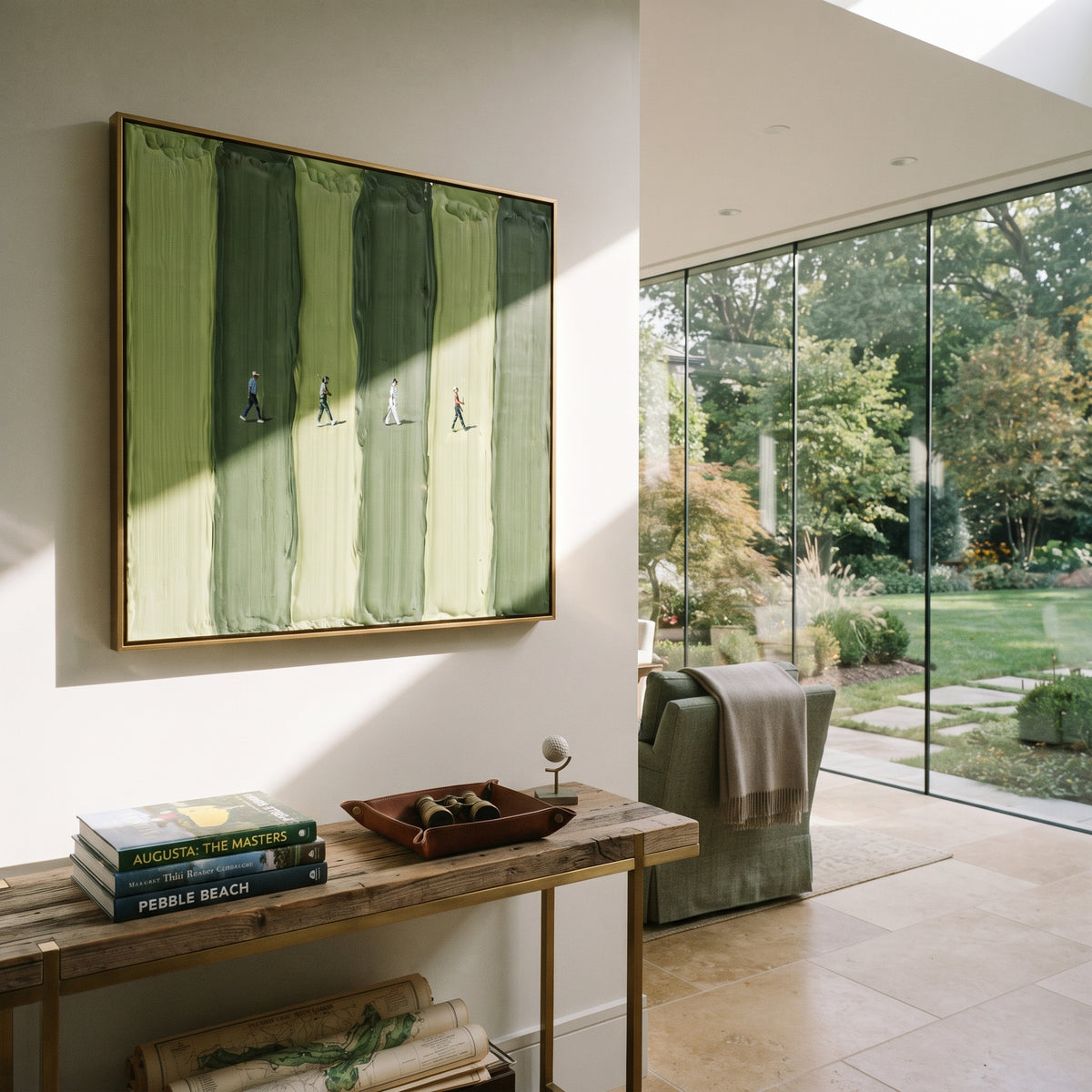 Walkers Between Stripes - walking figures painting shown in modern room setting 5