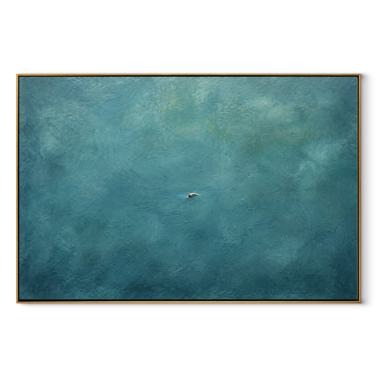 Blue Expanse - minimal seascape painting in a wood frame on white