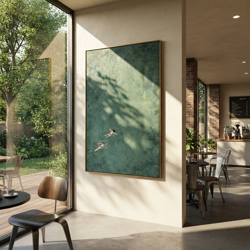 Two at Sea - swimmers painting shown in modern room setting 3