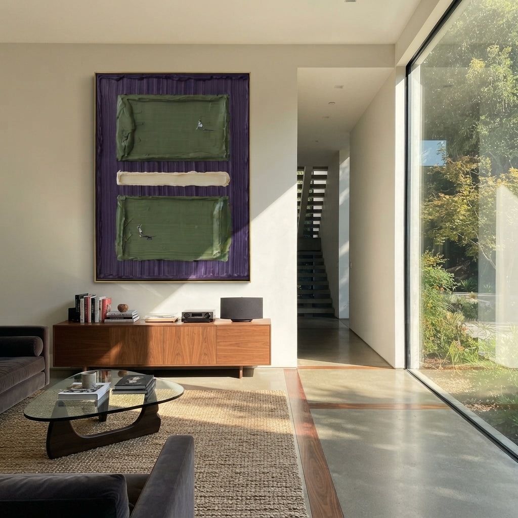 Purple Court Study - tennis court painting shown in modern room setting 4