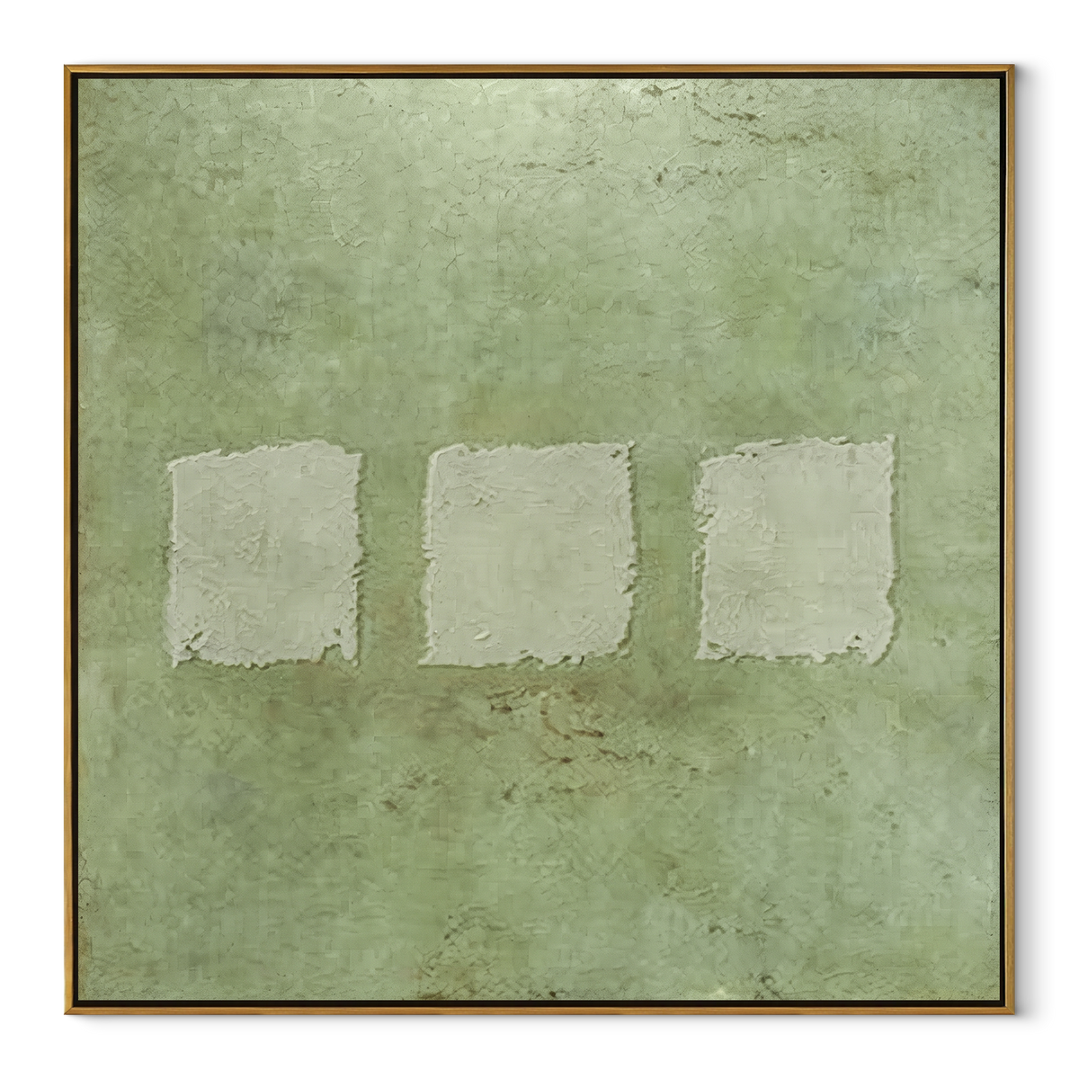 Three White Stones - minimal abstract painting in a wood frame on white