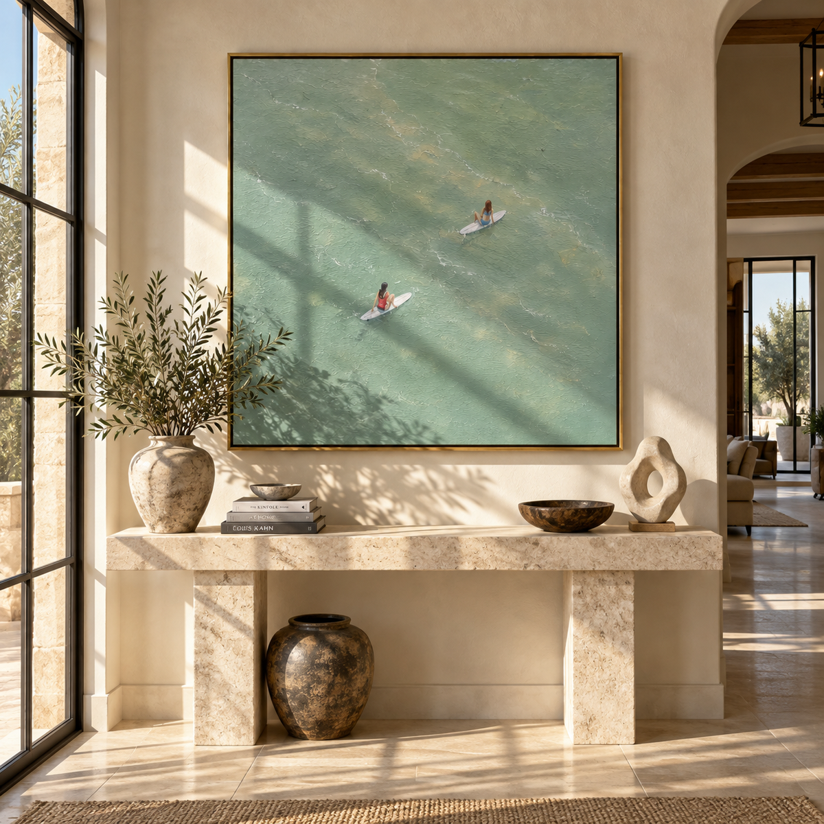 Meeting in Sage Water - swimmers painting shown in modern room setting 3
