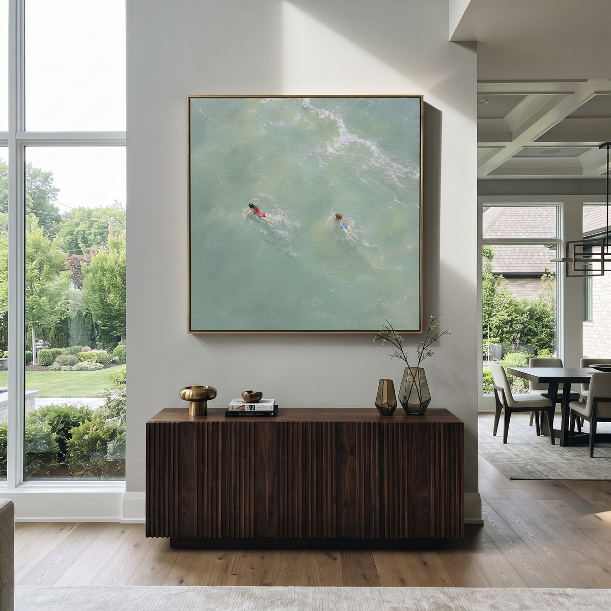 Swimming Side by Side - two swimmers painting shown in modern room setting 4