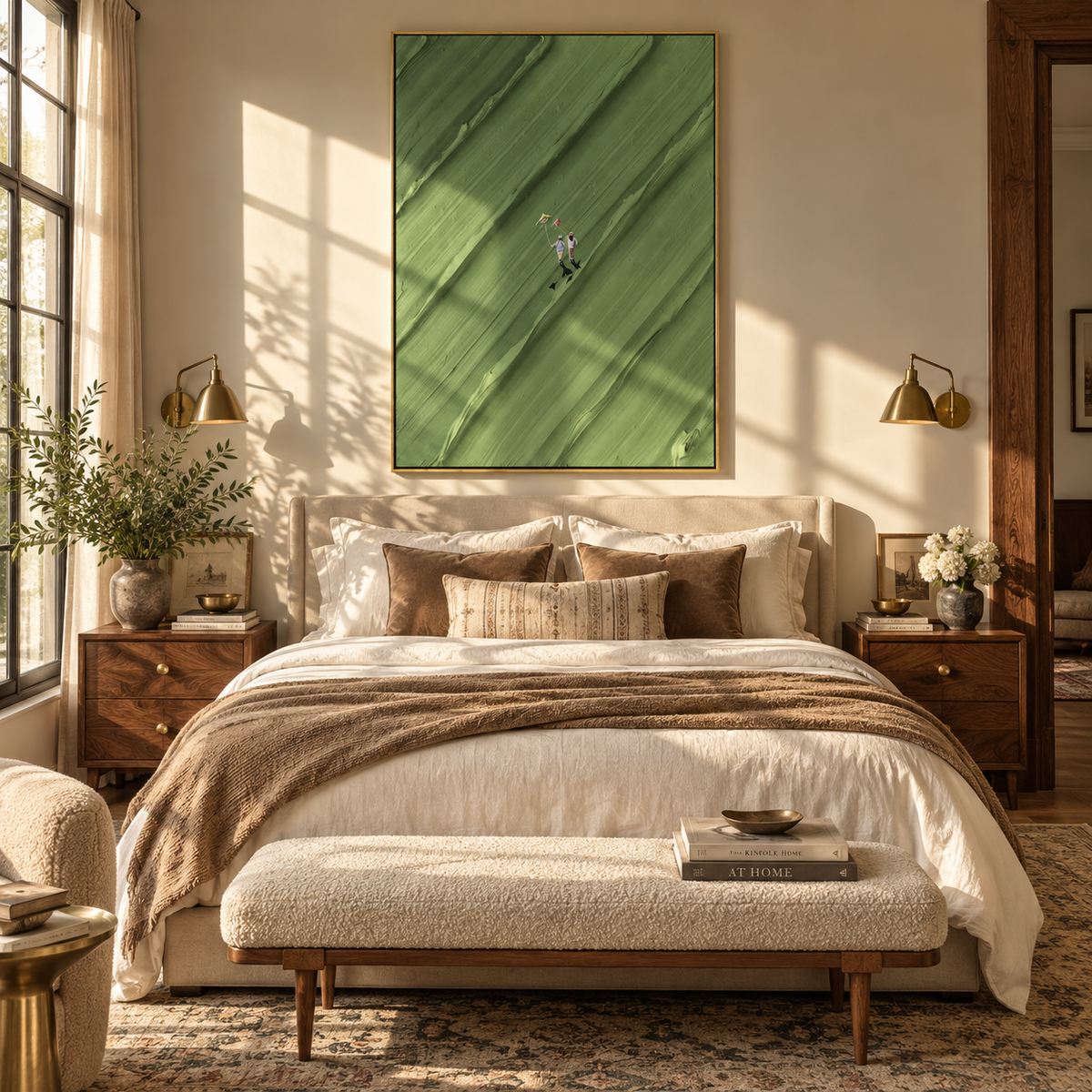 Diagonal Green Walk - walking figures painting shown in modern room setting 4