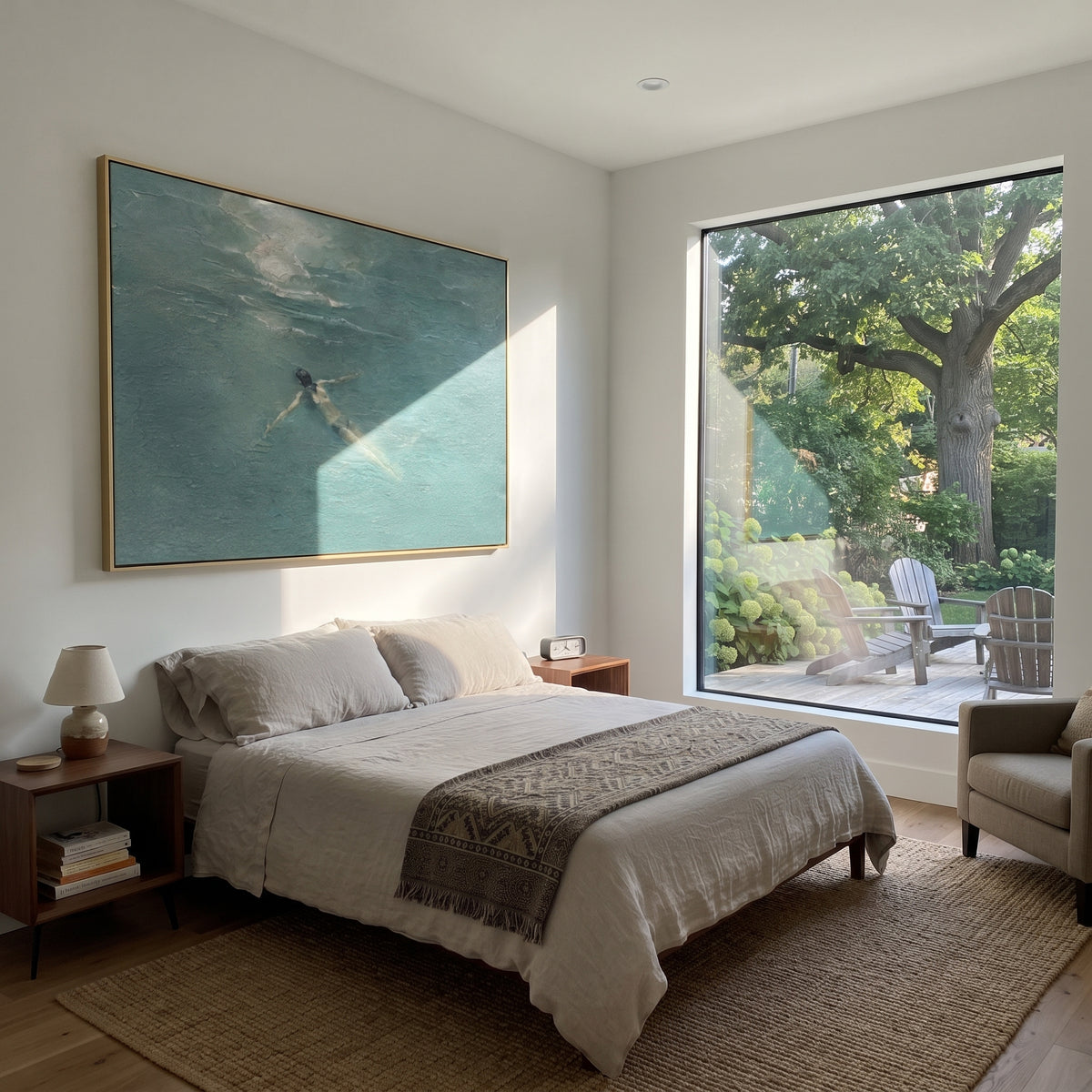 Light Across the Water - swimmer painting shown in modern room setting 3