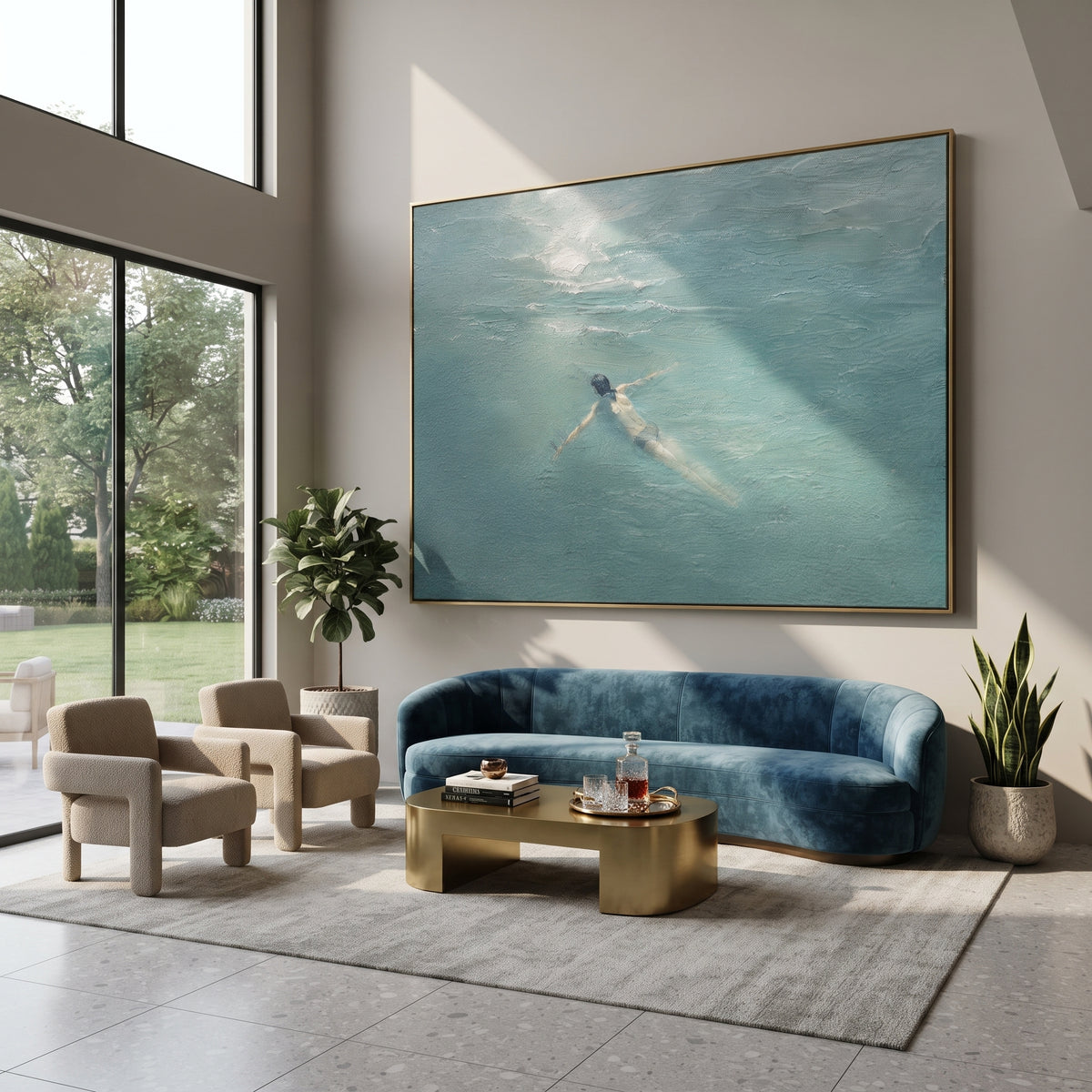 Light Across the Water - swimmer painting shown in modern room setting 4