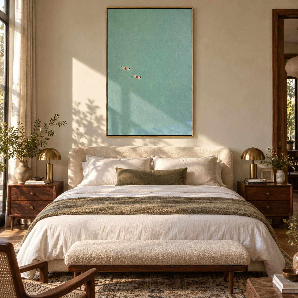 Two Points in Blue - two swimmers painting shown in modern room setting 5