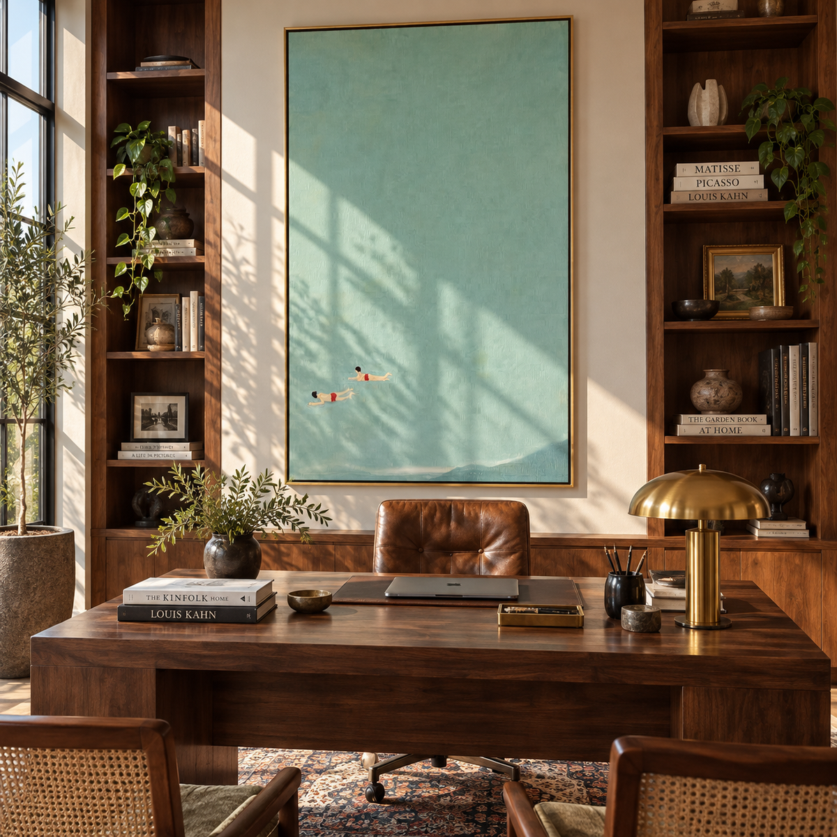 Near the Lower Tide - two swimmers painting shown in modern room setting 5
