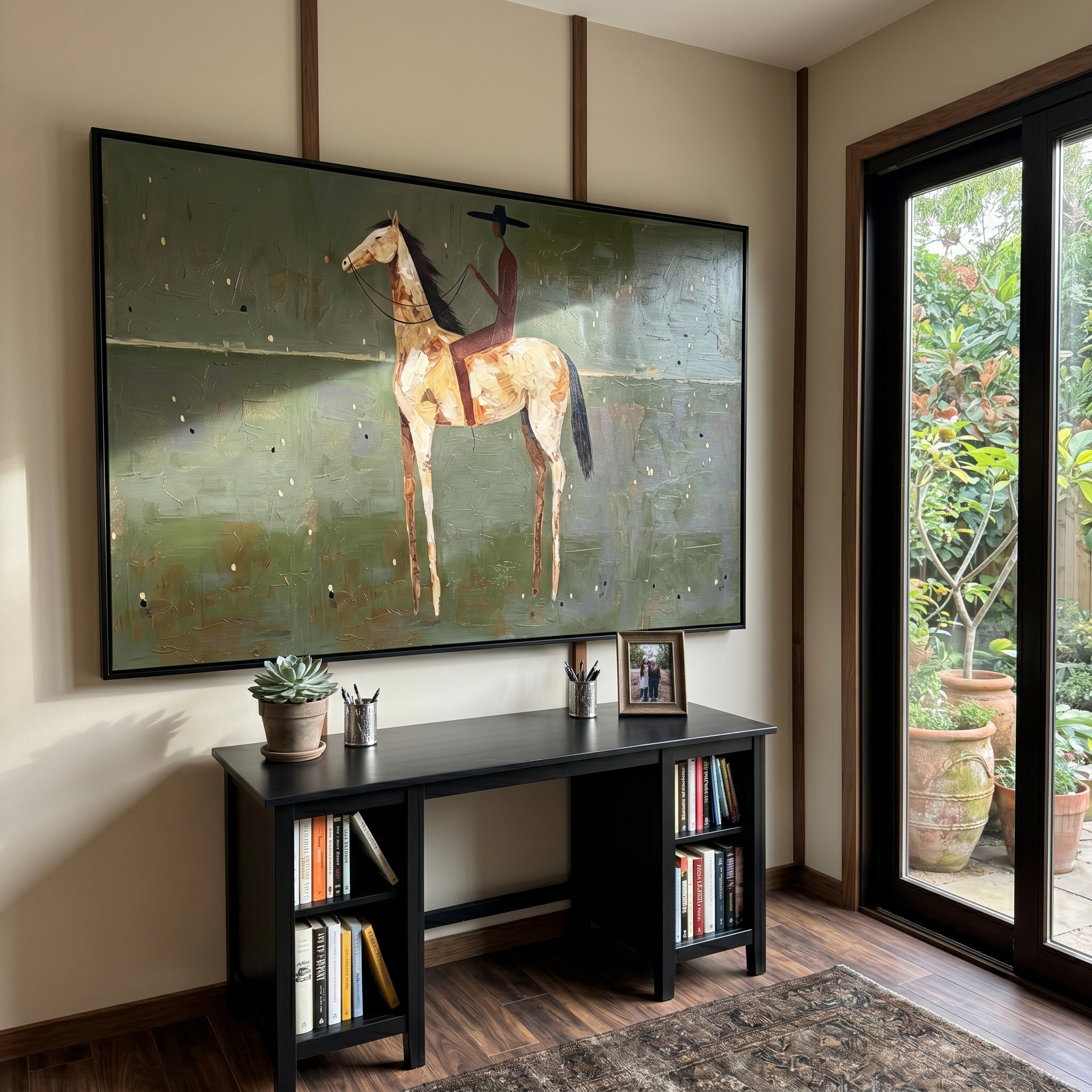 Plains Rider – Vintage Americana Minimalist Cowboy on Horseback Painting | Western Modern Living Room Art