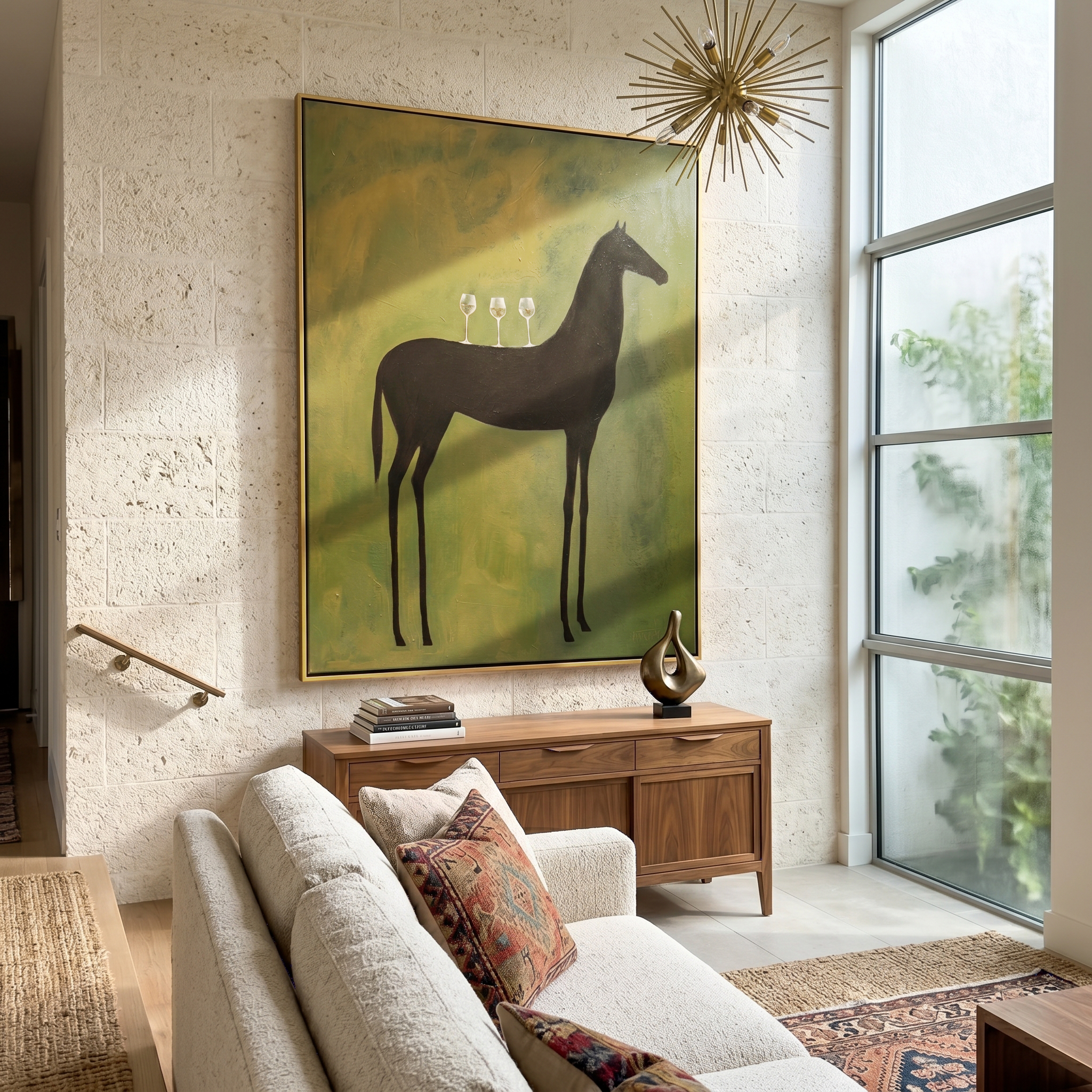 The Cellar Horse – Vintage Americana Black Horse Wine Painting | Modern Luxury Dining Room Art