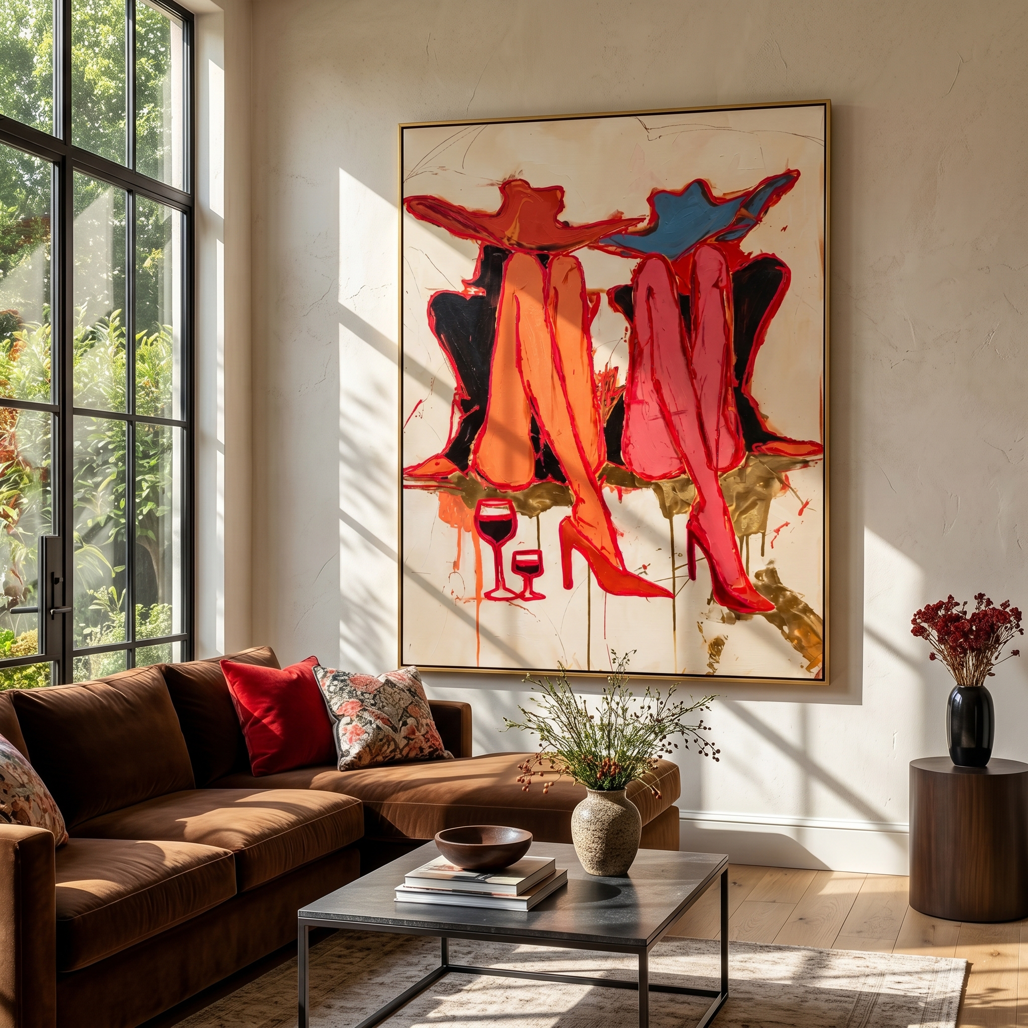 Wine & Heels – Vintage Americana Expressive Women Painting | Bold Modern Living Room Art