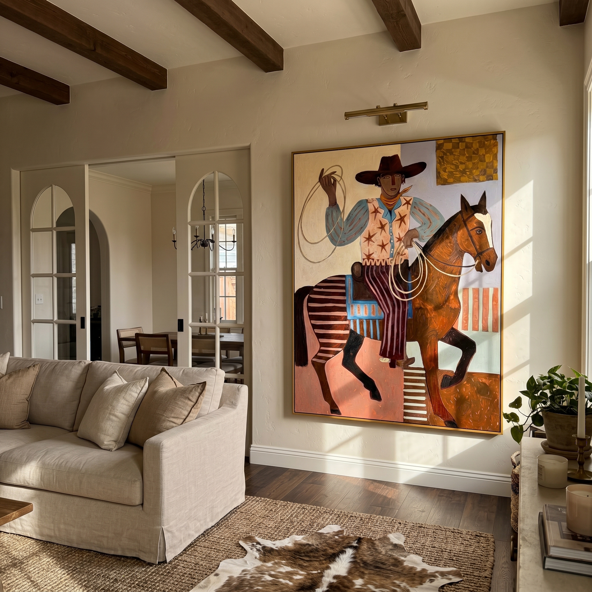 Star & Rope – Vintage Americana Folk Art Cowboy with Lasso Painting | Colorful Rustic Living Room Art