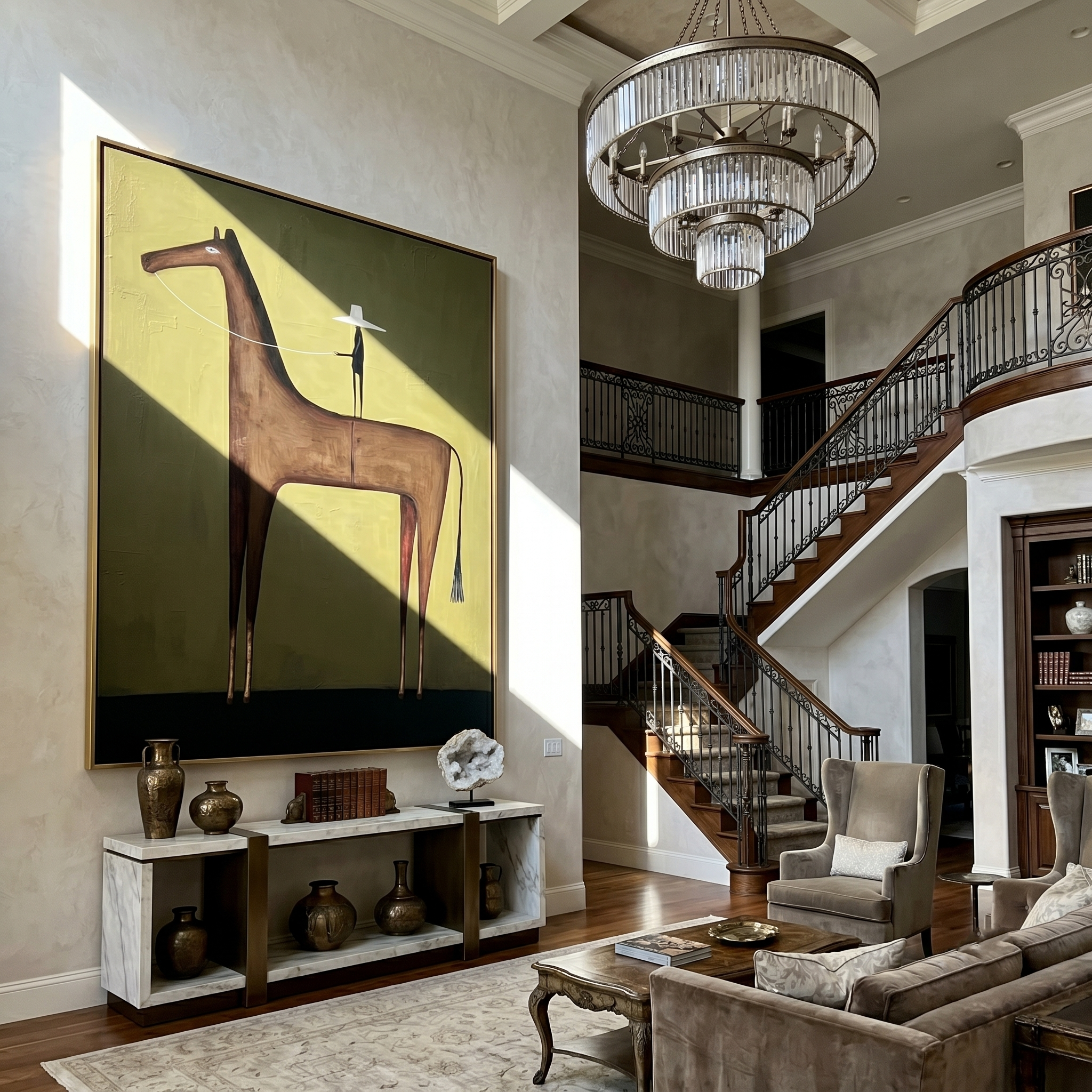 Towering Grace – Minimalist Equestrian Abstract Painting | Heavy Texture Wabi-Sabi Wall Art