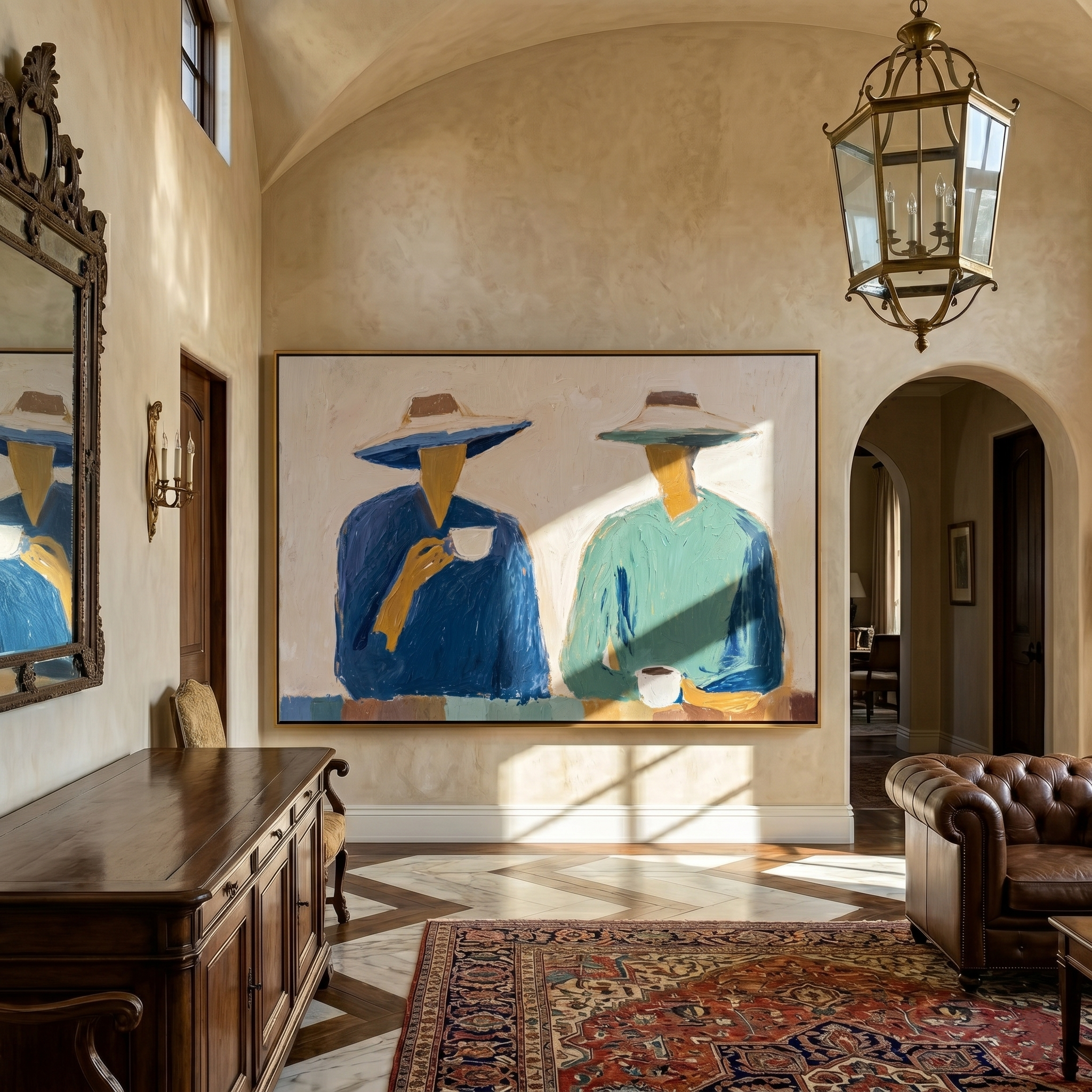 The Coffee Hour painting in a living room setting