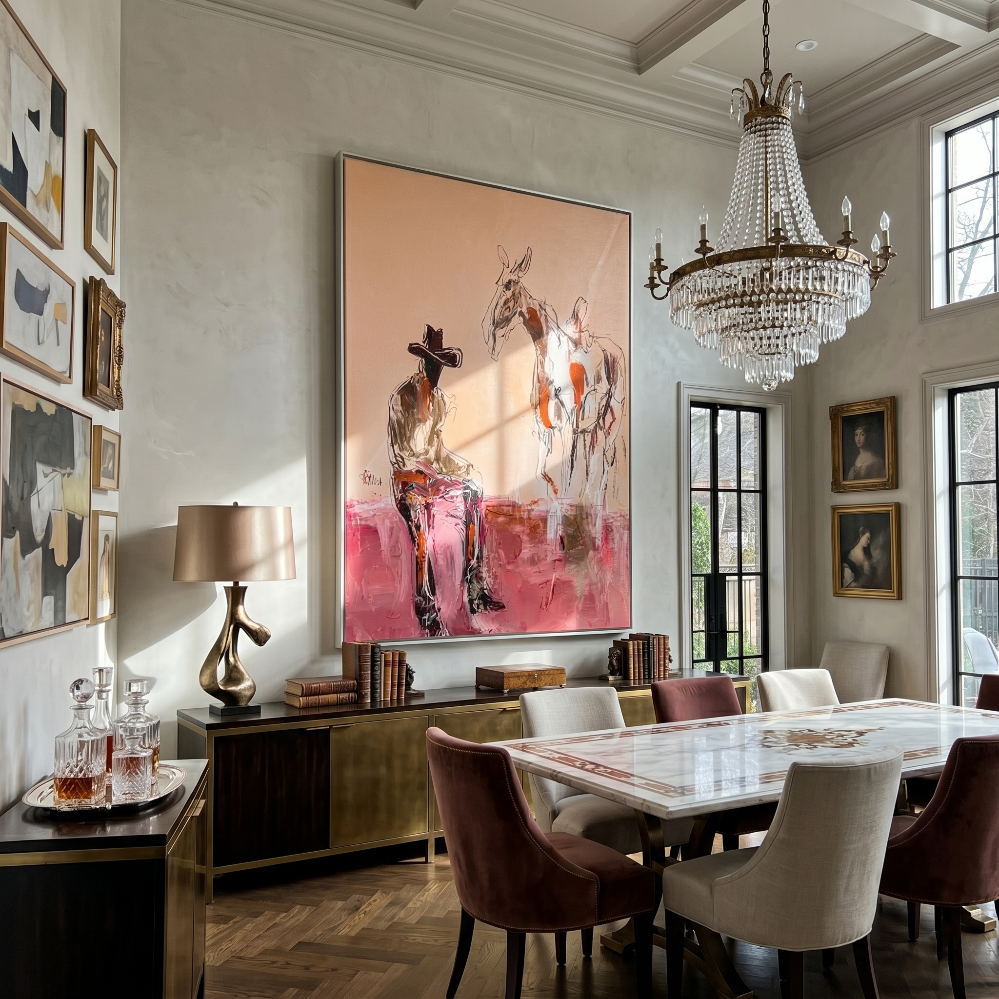 Dust Trail – Western Cowboy & Pinto Horse Painting | Vintage Americana Vertical Art