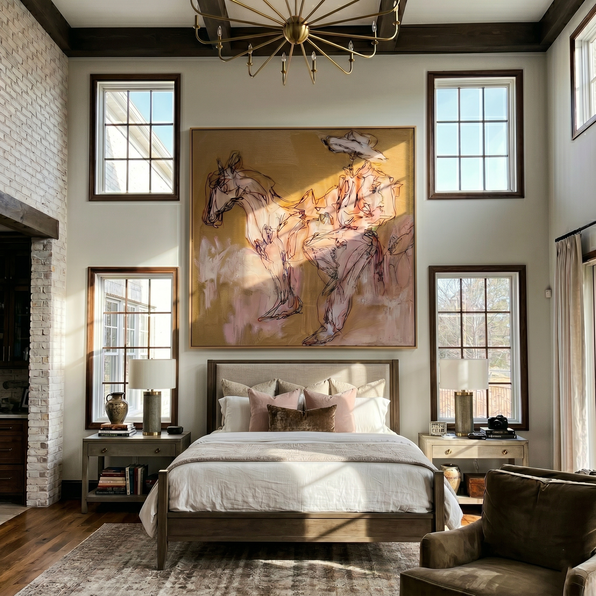 Open Range – Line Art Cowboy on Horseback Painting | Vintage Americana Square Art