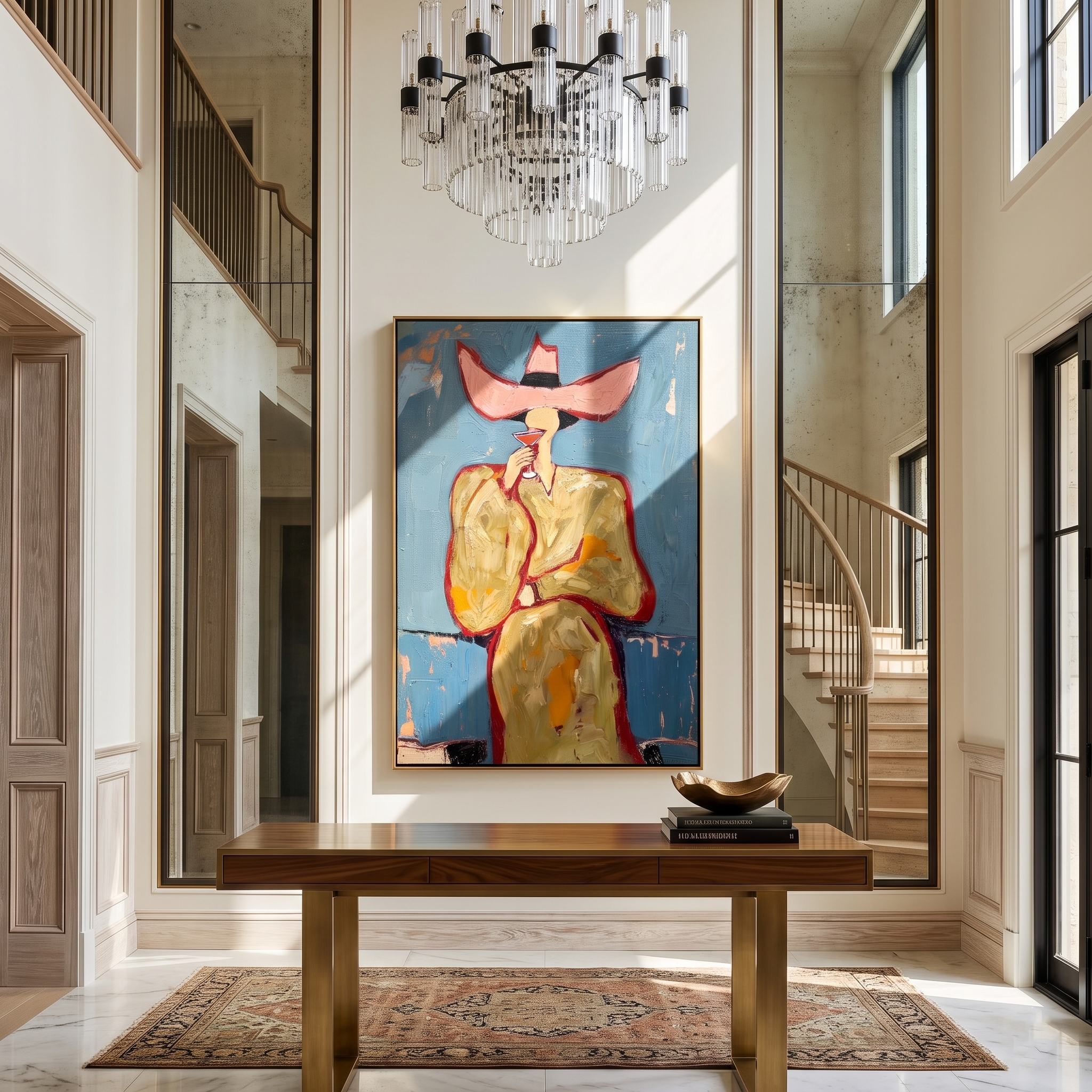 Blush Sip – Woman in Pink Hat with Martini Painting | Vintage Americana Vertical Art