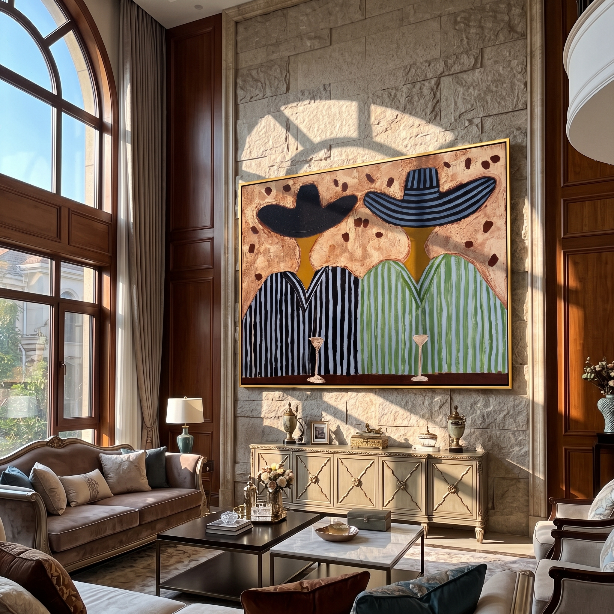 Last Round – Two Sombrero Figures at the Bar Painting | Vintage Americana Horizontal Art