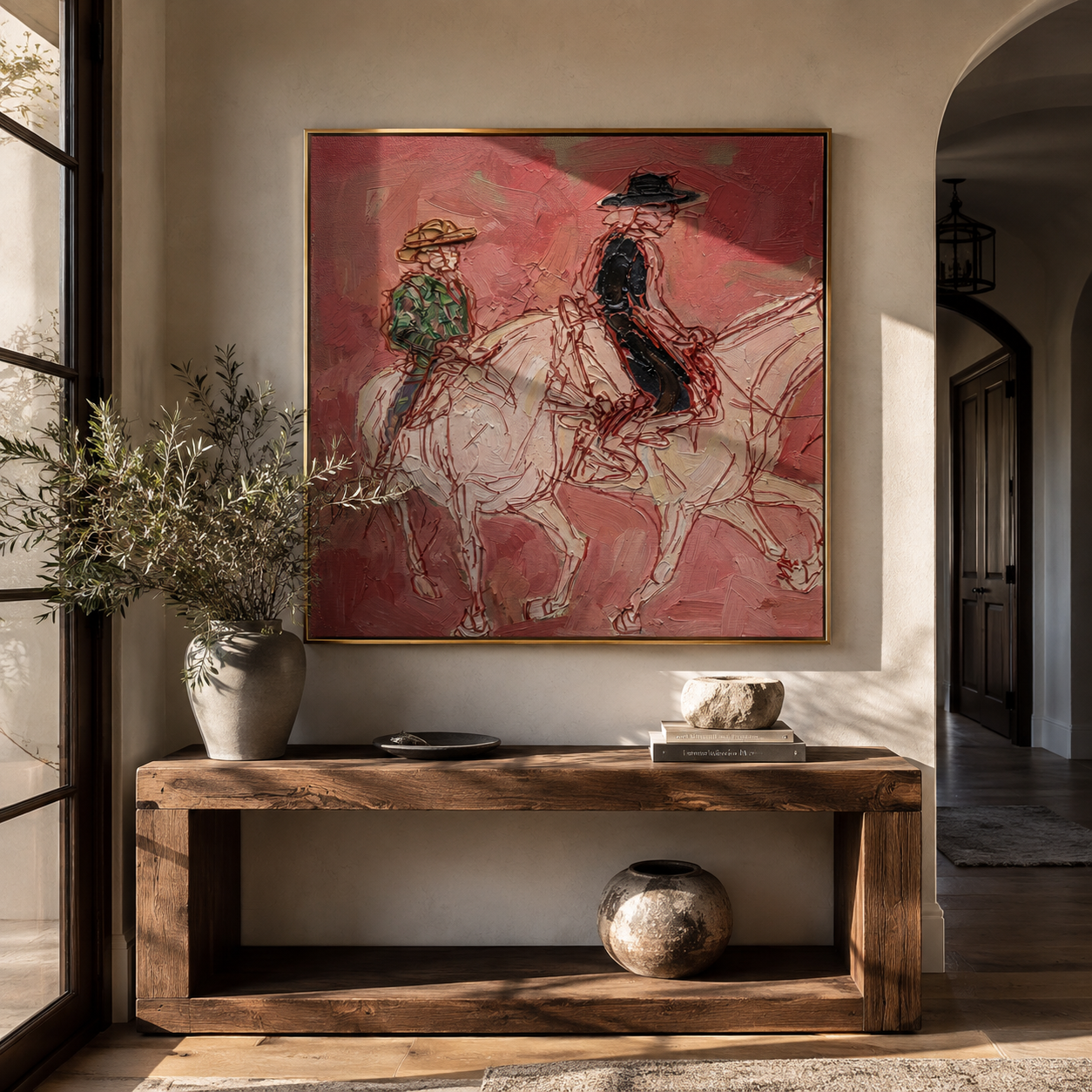 Rosewood Trail Crossing presented over an entryway console in a contemporary home