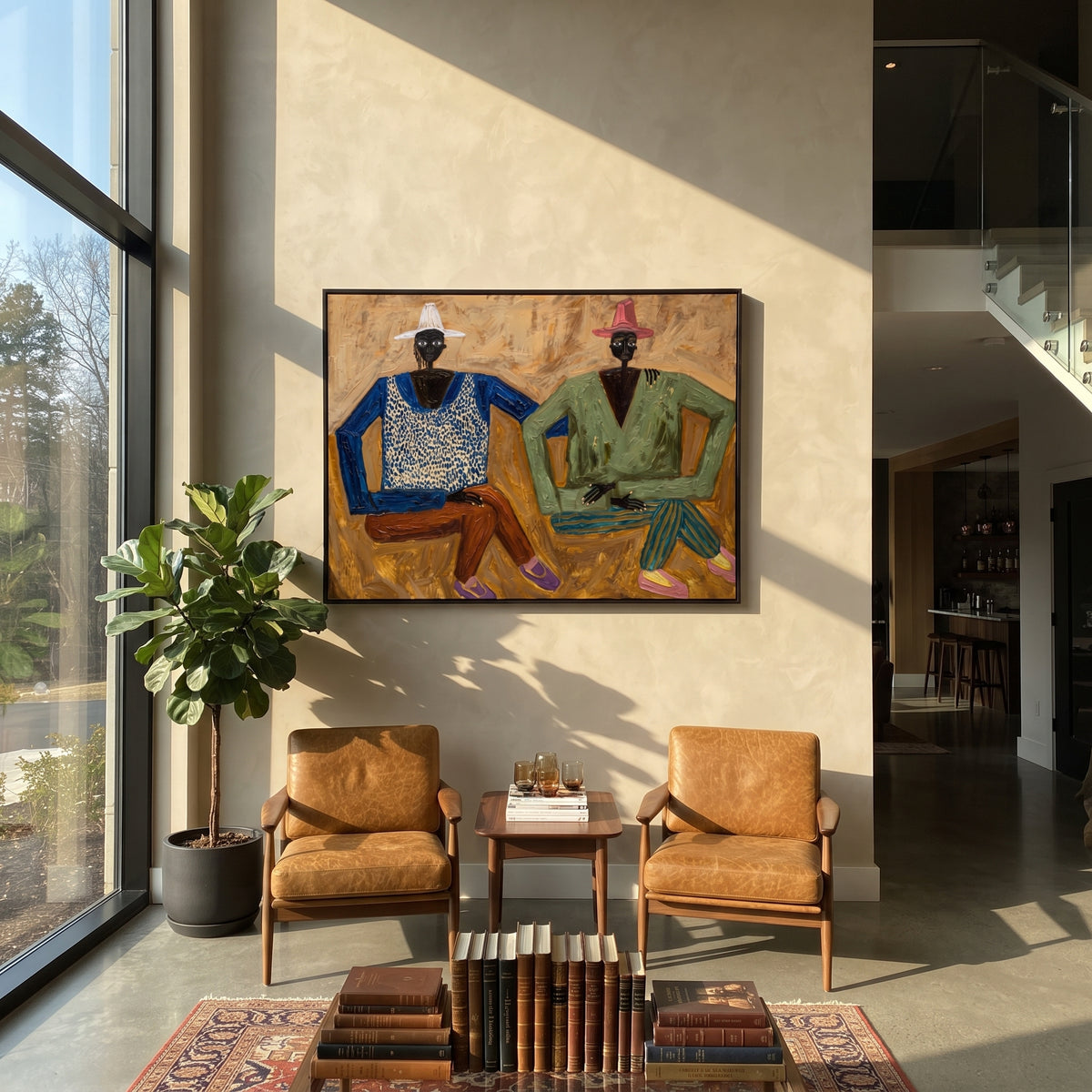 Two Brims Golden Conversation painting presented in an alternate room setting