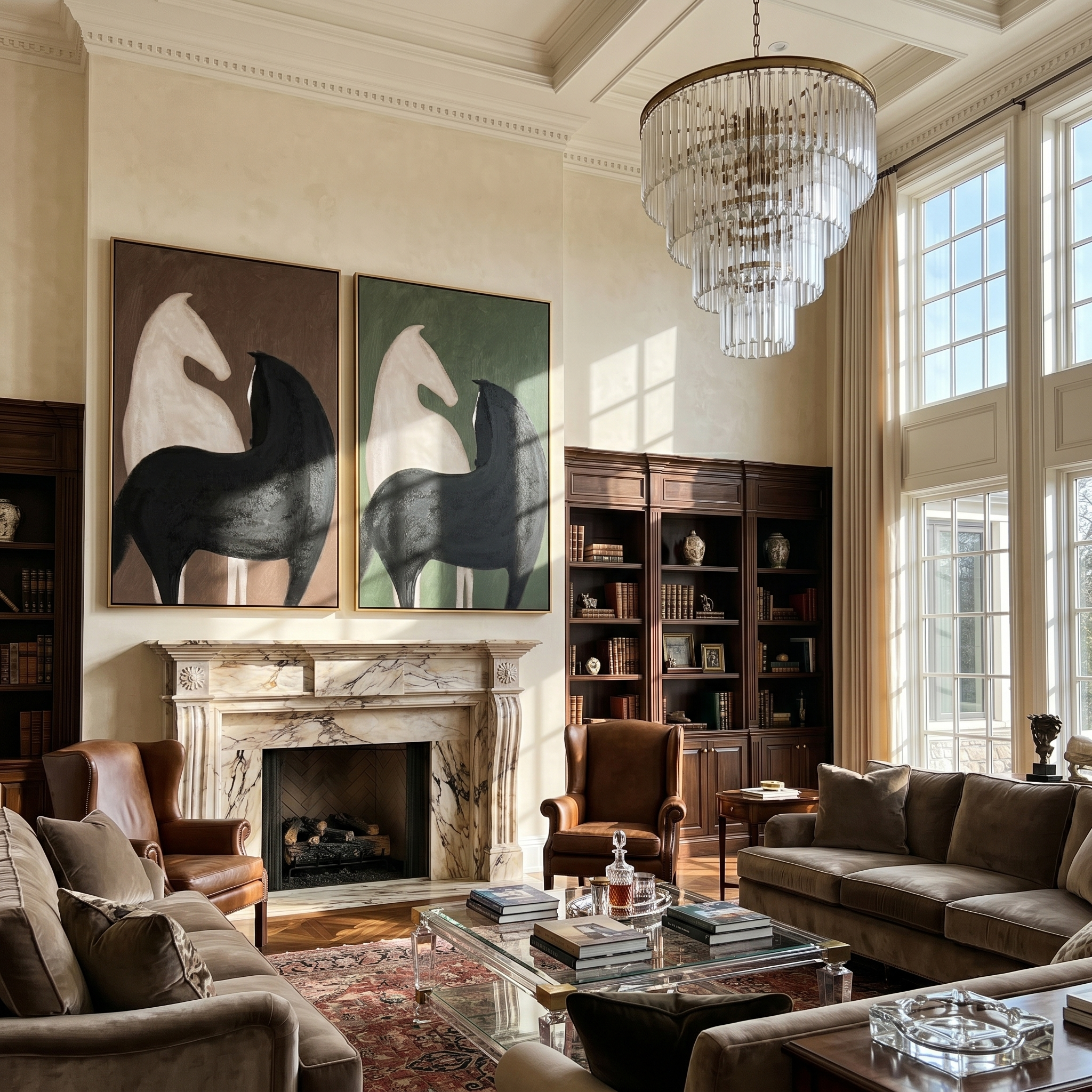 Duality Diptych – Vintage Americana Black & White Horse Two-Panel Painting | Contemporary Modern Living Room Art
