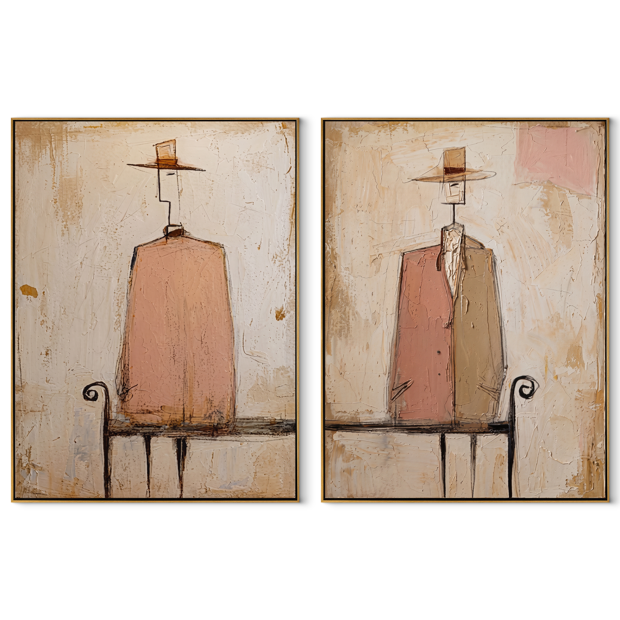 Blush Figures Share Silence set of two vertical canvas artworks on white