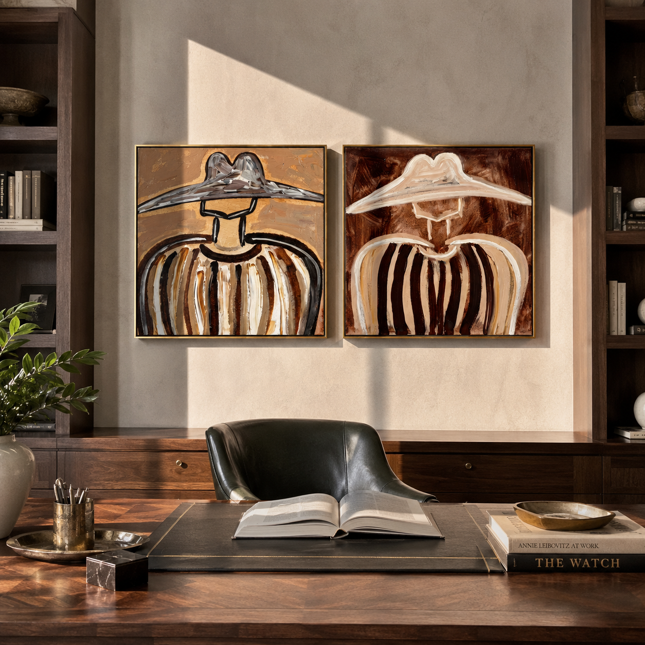 Close Brims Frame Daylight diptych presented with natural materials and decor
