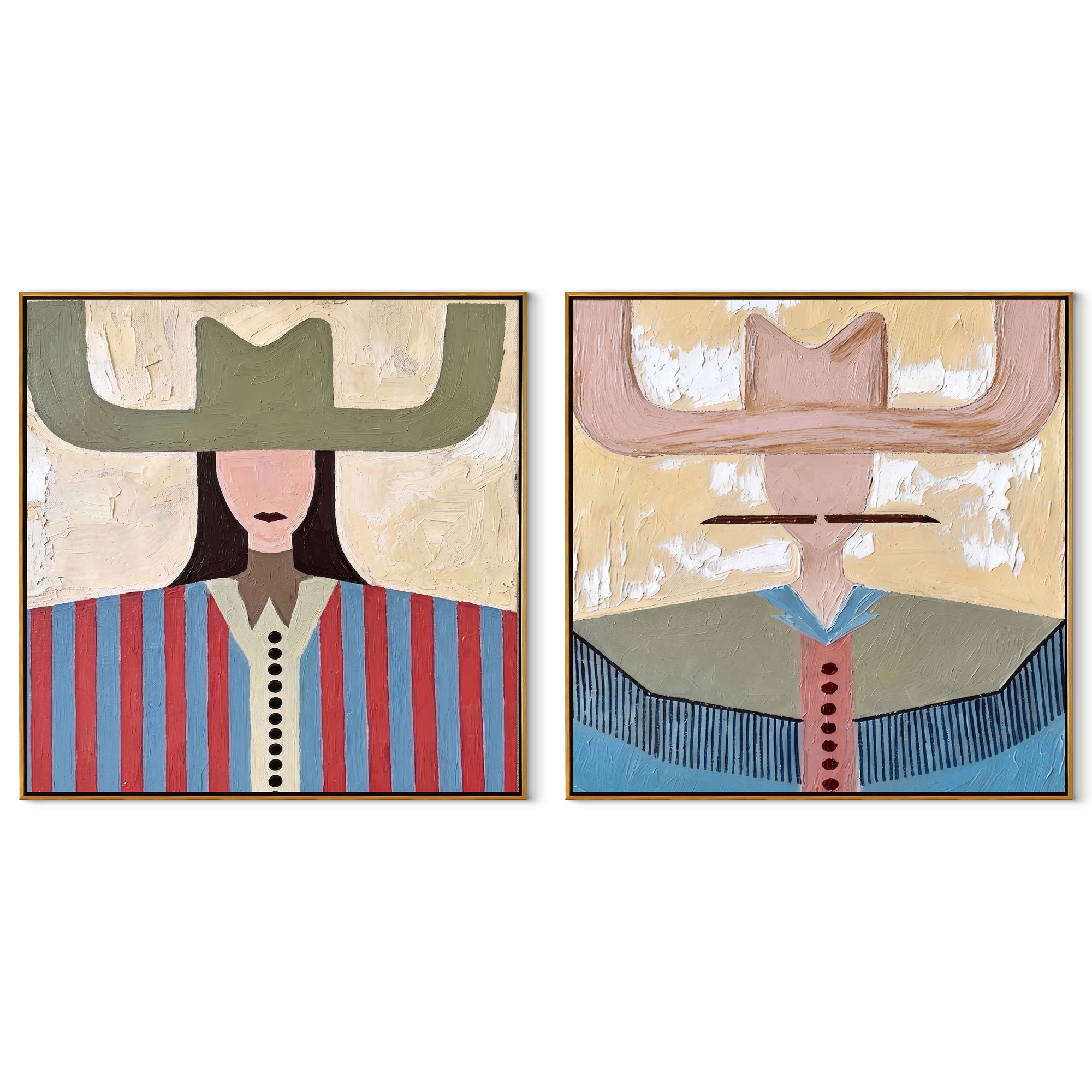 Winged Hats Meet Color set of two square canvas artworks on white