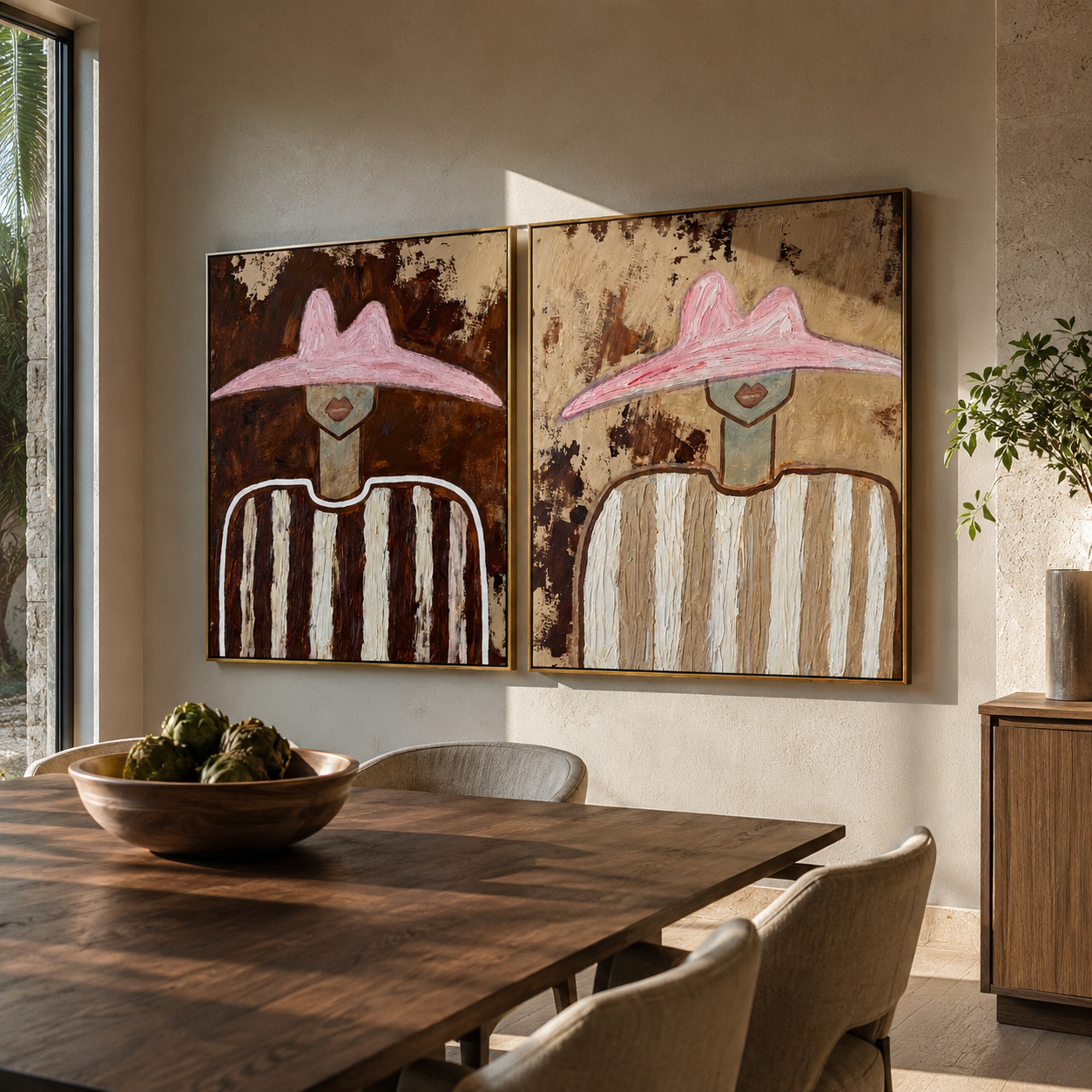 Rose Brims Cross Dust two-panel Western artwork with layered color