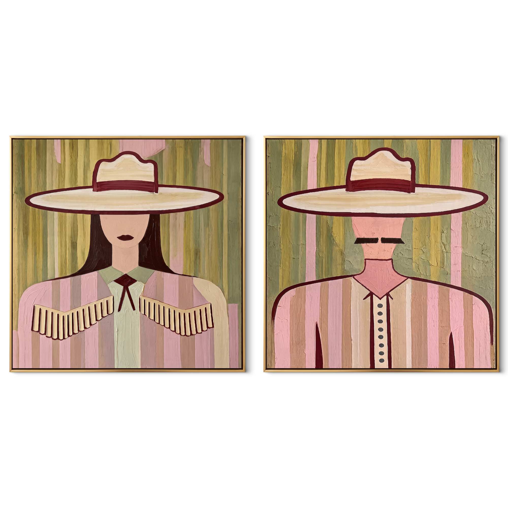 Pastel Brims Face Forward set of two square canvas artworks on white