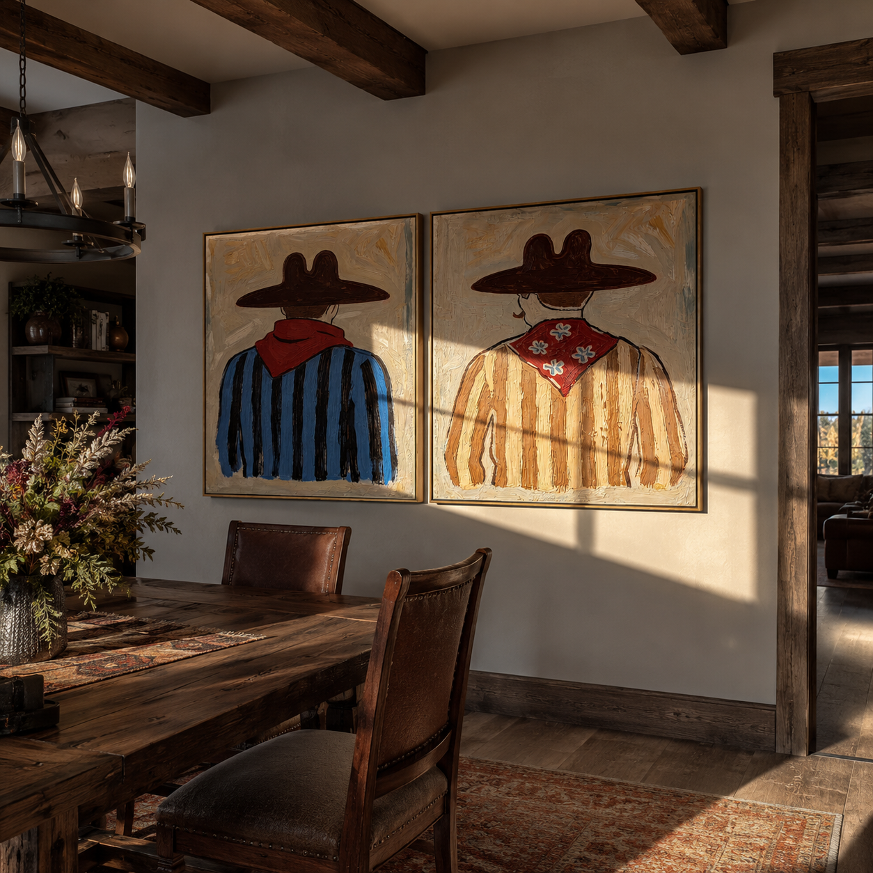 Bandanas Face The Distance Vintage Americana diptych in a collected room