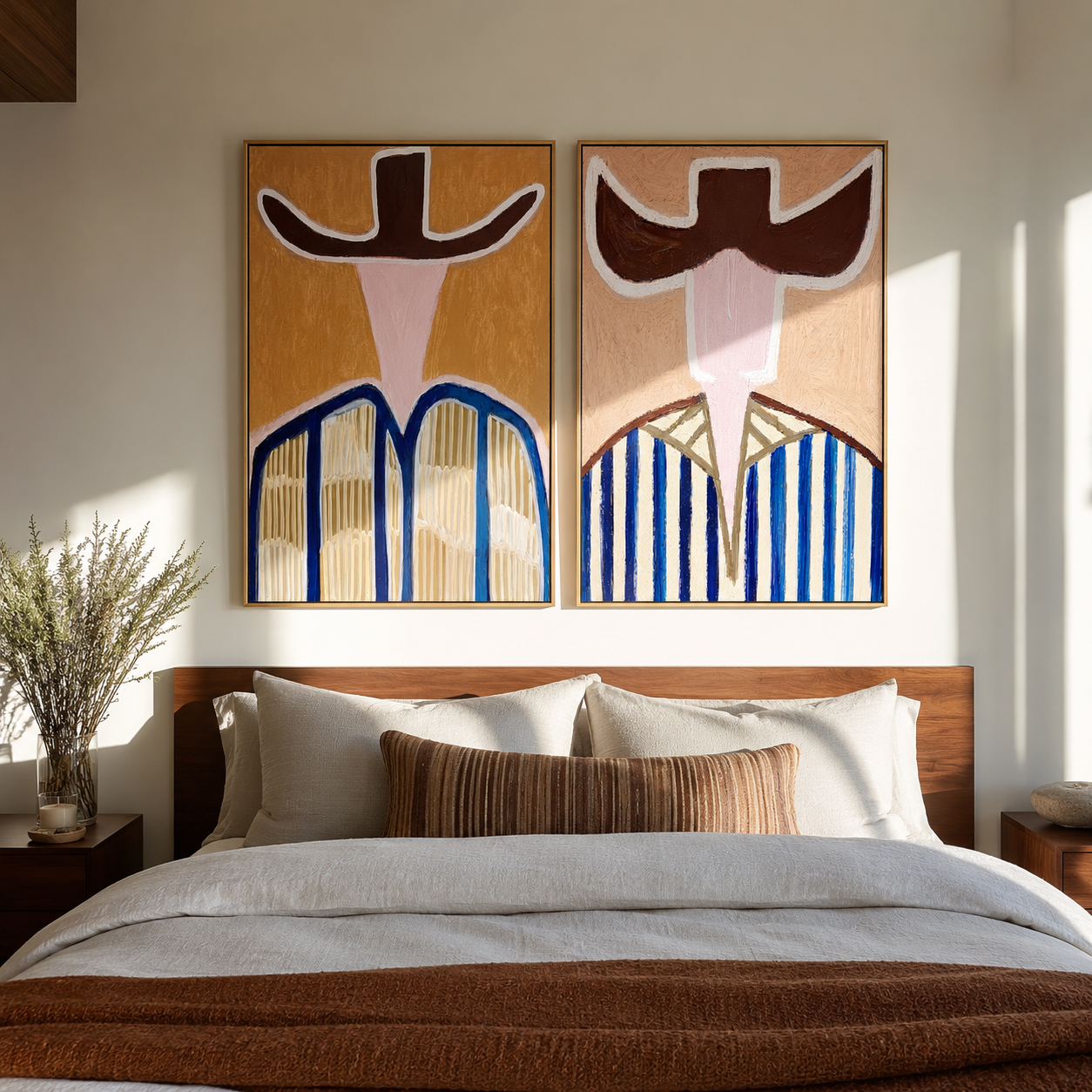 Great Brims Cast Shadows paired wall art styled above modern furniture