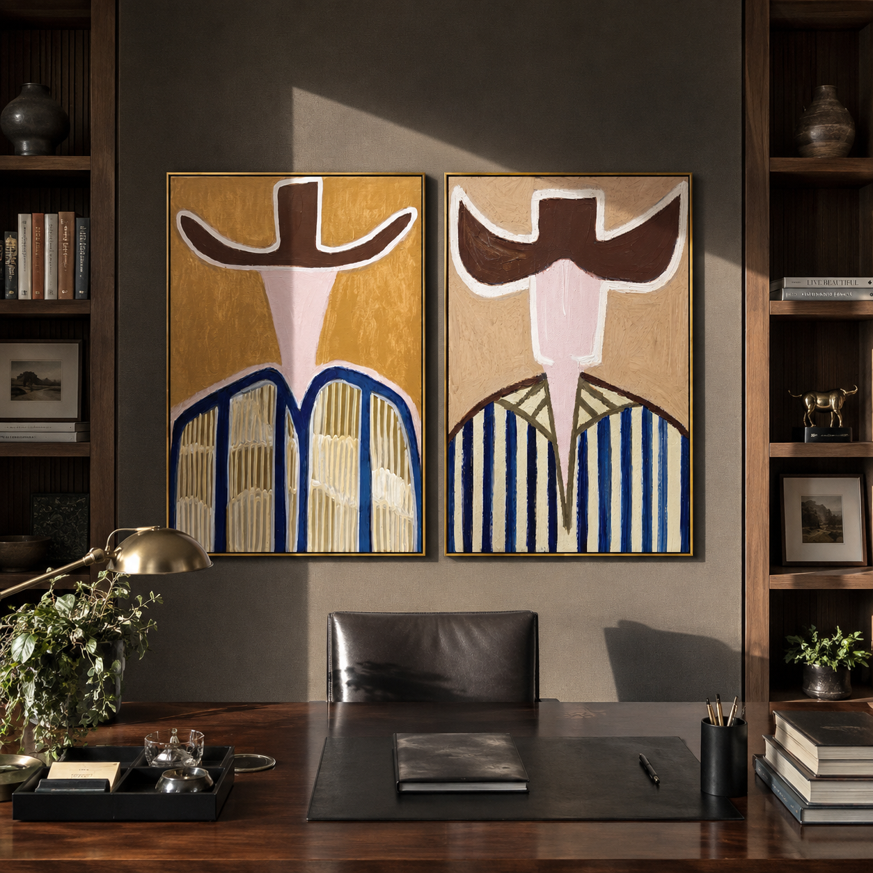 Great Brims Cast Shadows Vintage Americana diptych in a collected room