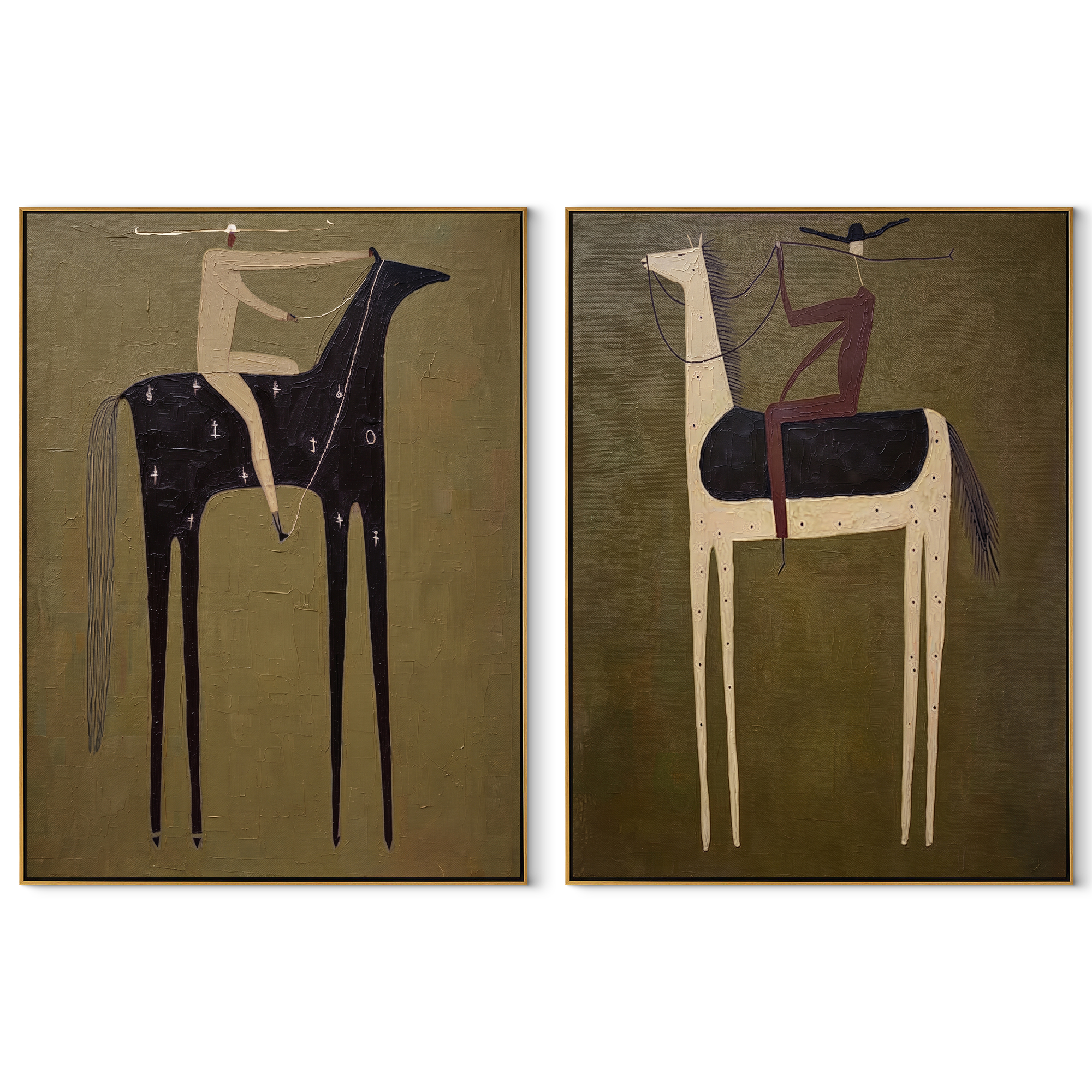 High Saddles Hold Quiet set of two vertical canvas artworks on white